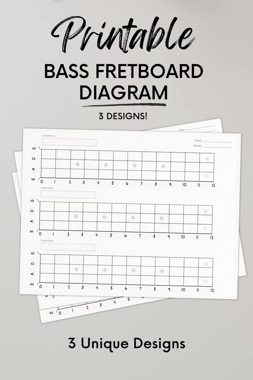 Printable Bass Guitar Fretboard Chart 3 Designs PDF Download Etsy