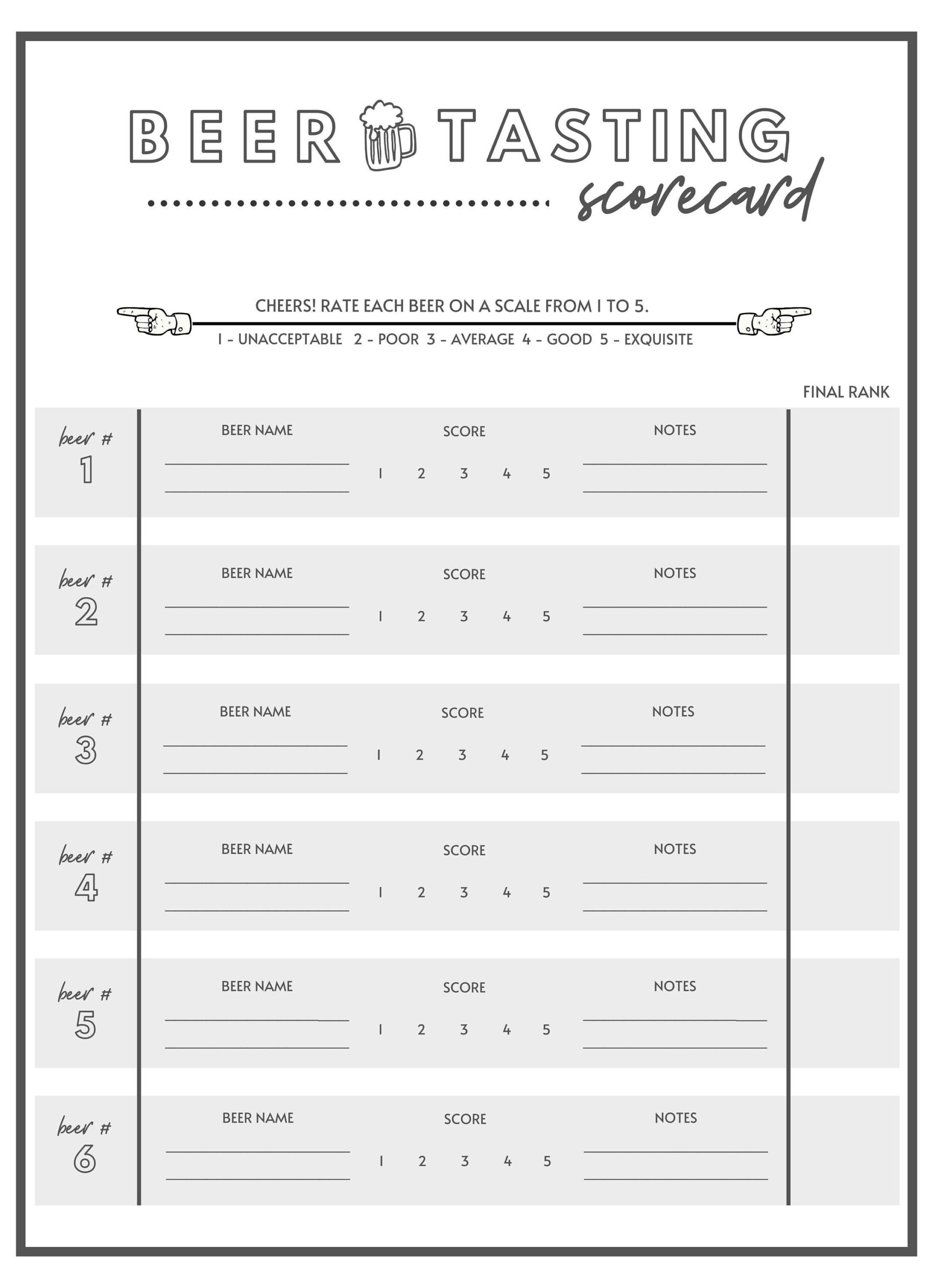 PRINTABLE Beer Tasting Scorecard Score Sheet Etsy