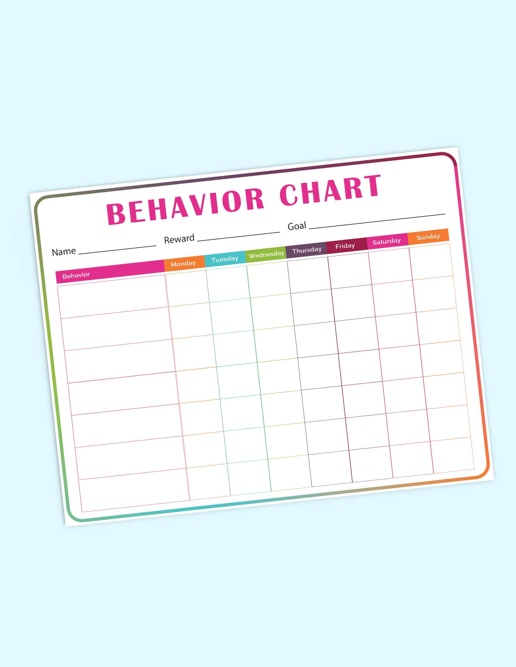 Printable Behaviour Chart For Kids