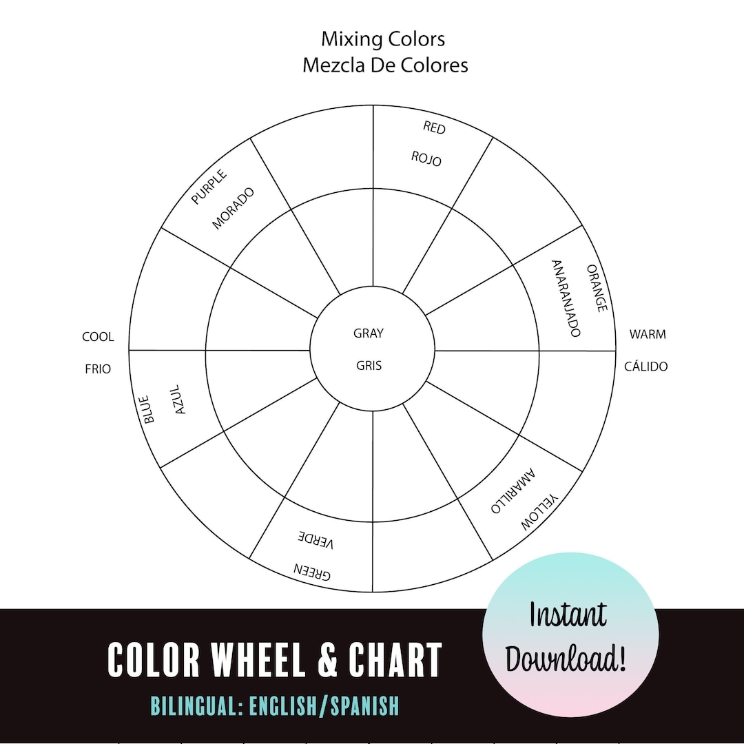 Printable Bilingual Blank Color Wheel Worksheet Instant Download Etsy