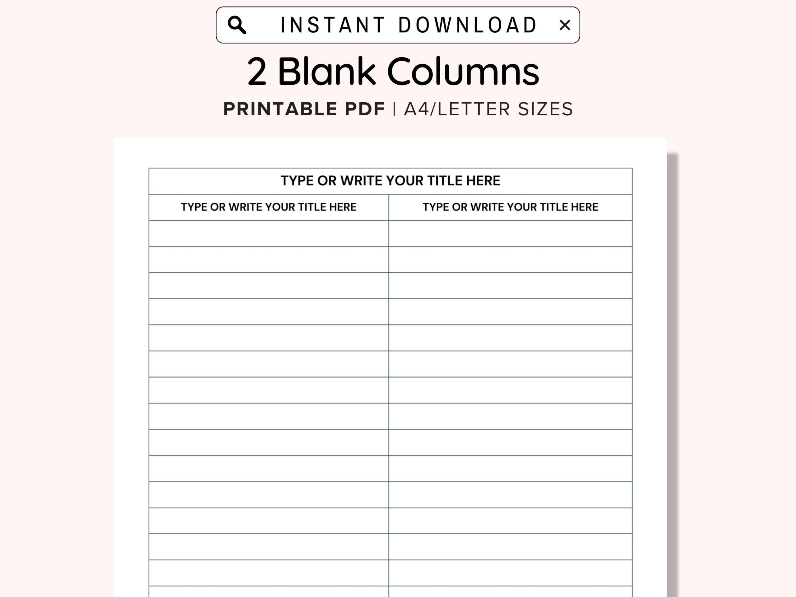 Printable Blank 2 Columns List Text Input And Print And Write 