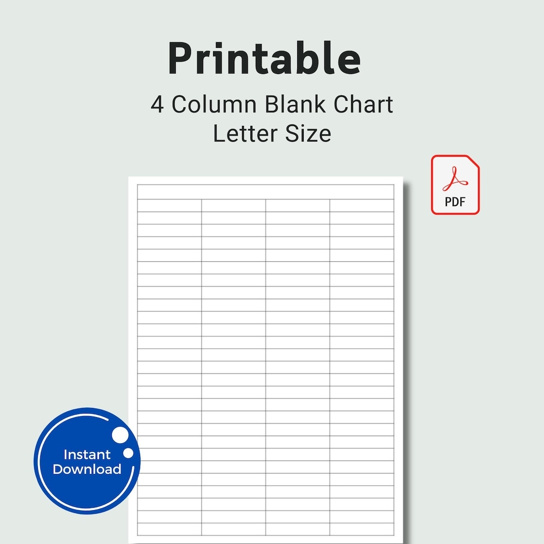 Printable Blank 4 column Chart US Letter Size PDF JPEG Etsy