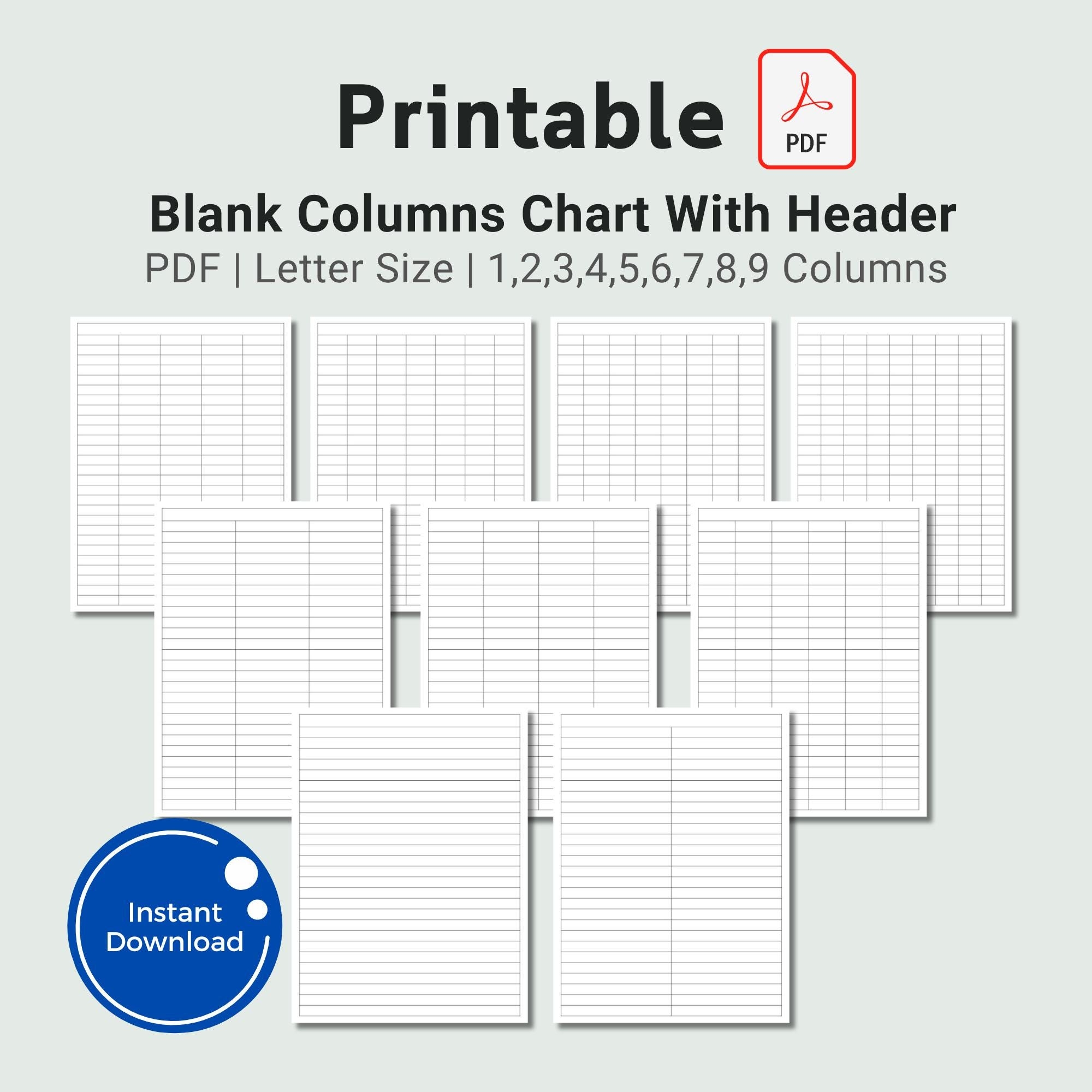 Printable Blank Columns Chart Data Organizer PDF JPEG Etsy