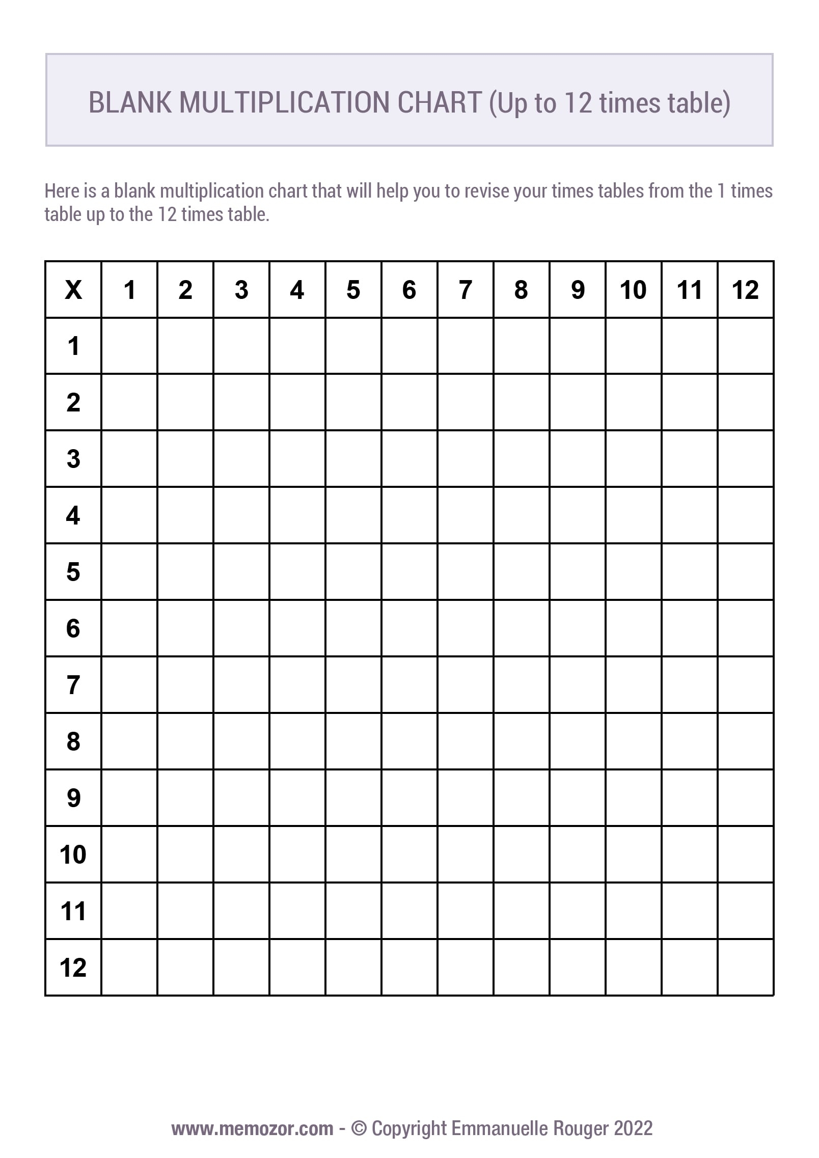 Multiplication Chart Printable Black And White