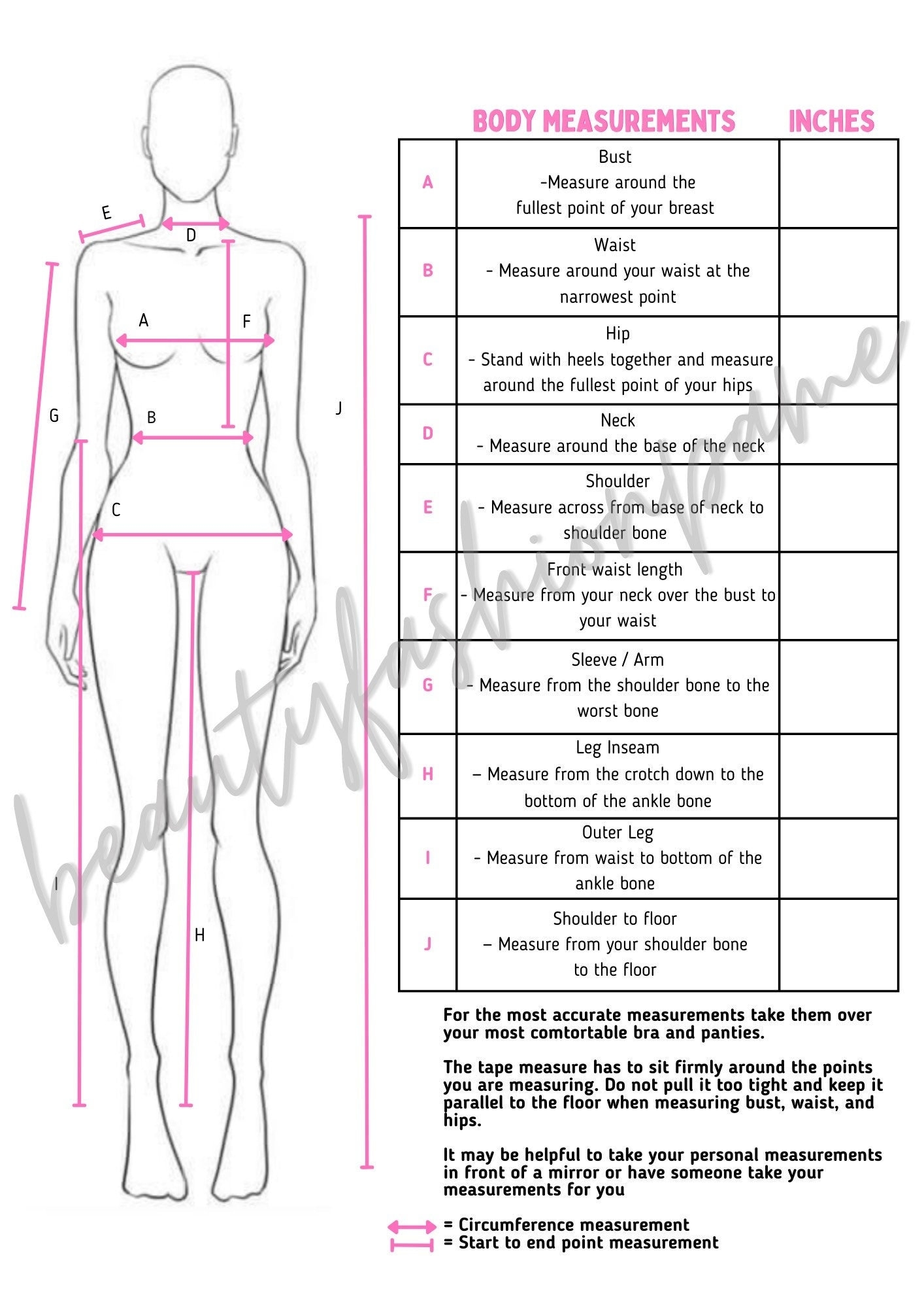 Printable Body Measurement Guide expanded Version Etsy