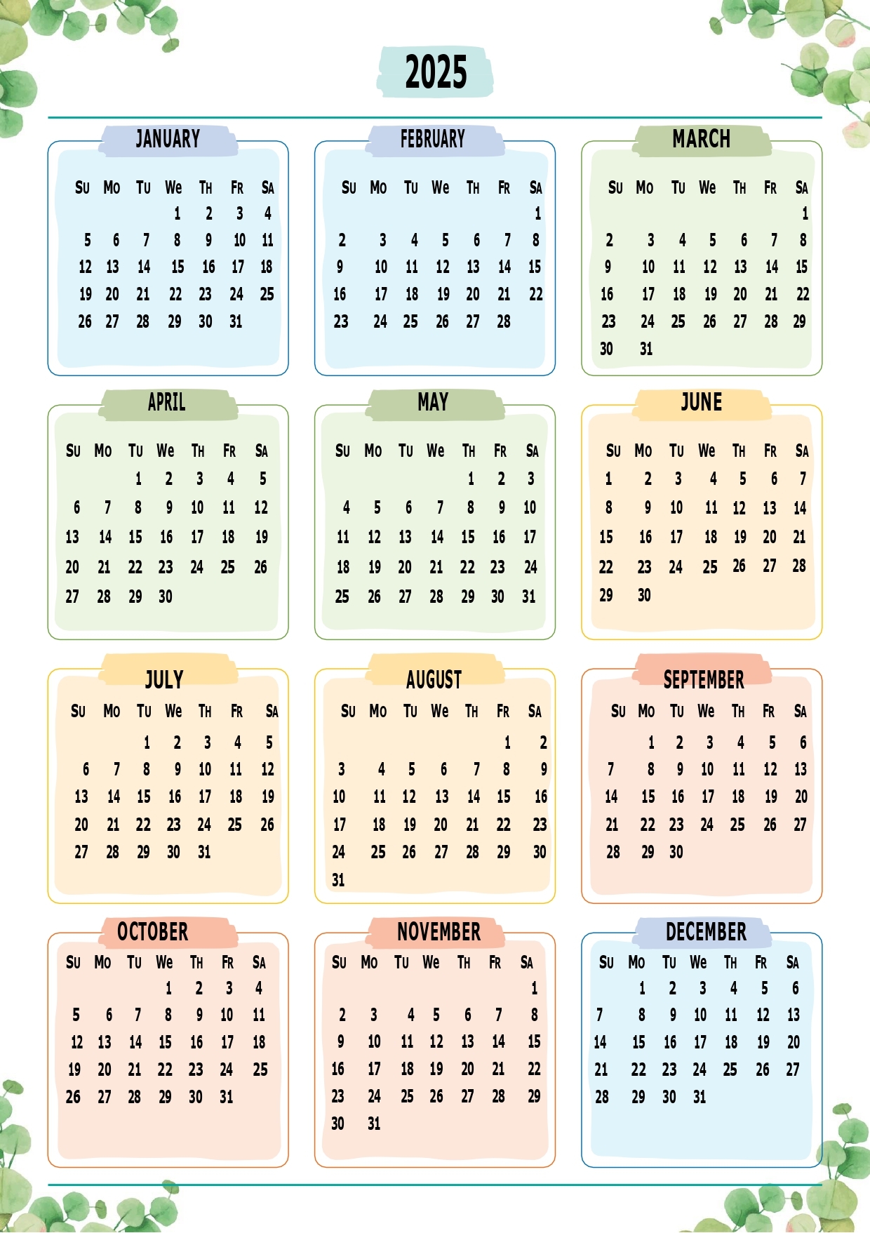 Printable Annual Calendar