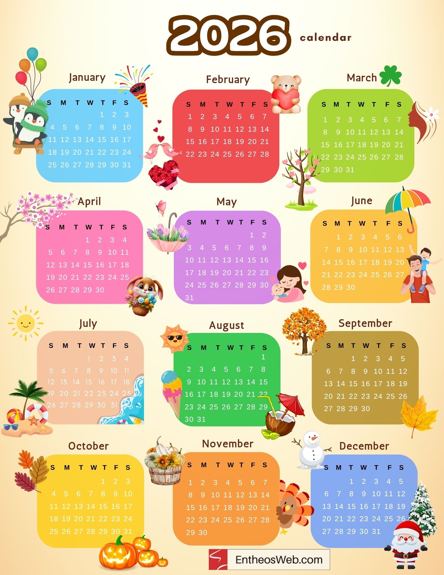 2026 Printable Calendar Free Printable Pdf