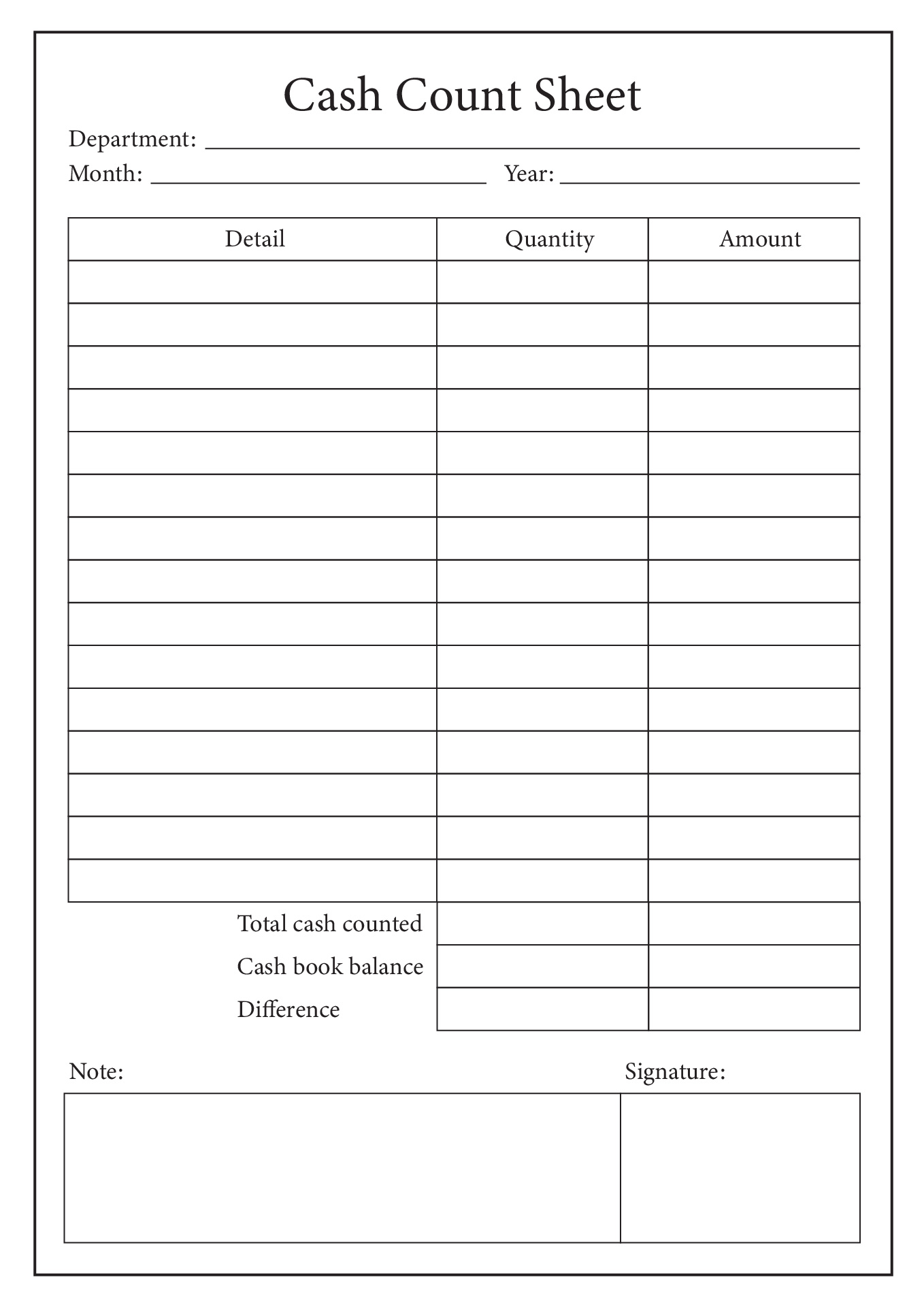 Printable Safe Count Sheet Printable Safe Count Sheet