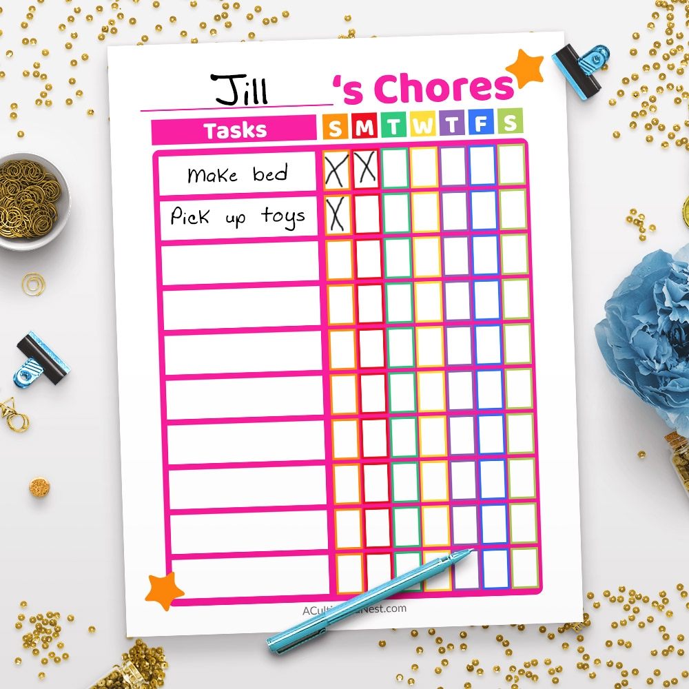 Printable Chore Chart Pink Editabler