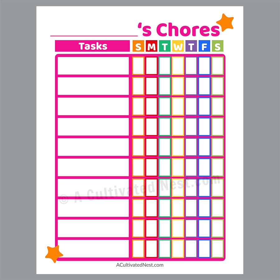 Printable Chore Charts A Cultivated Nest