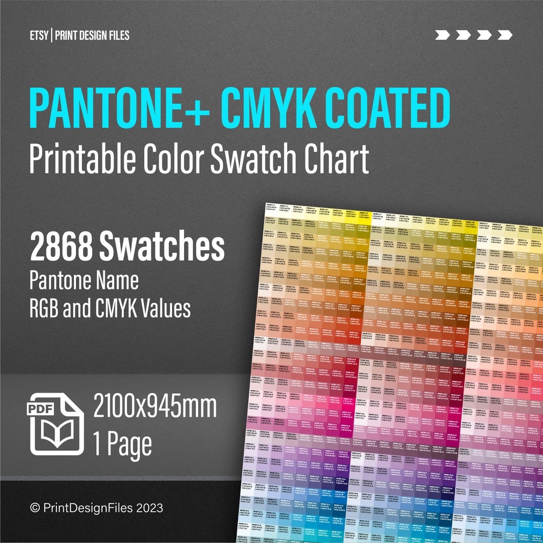 Printable CMYK Color Swatch Chart With Pantone Name CMYK And RGB Values Large Print Size Etsy