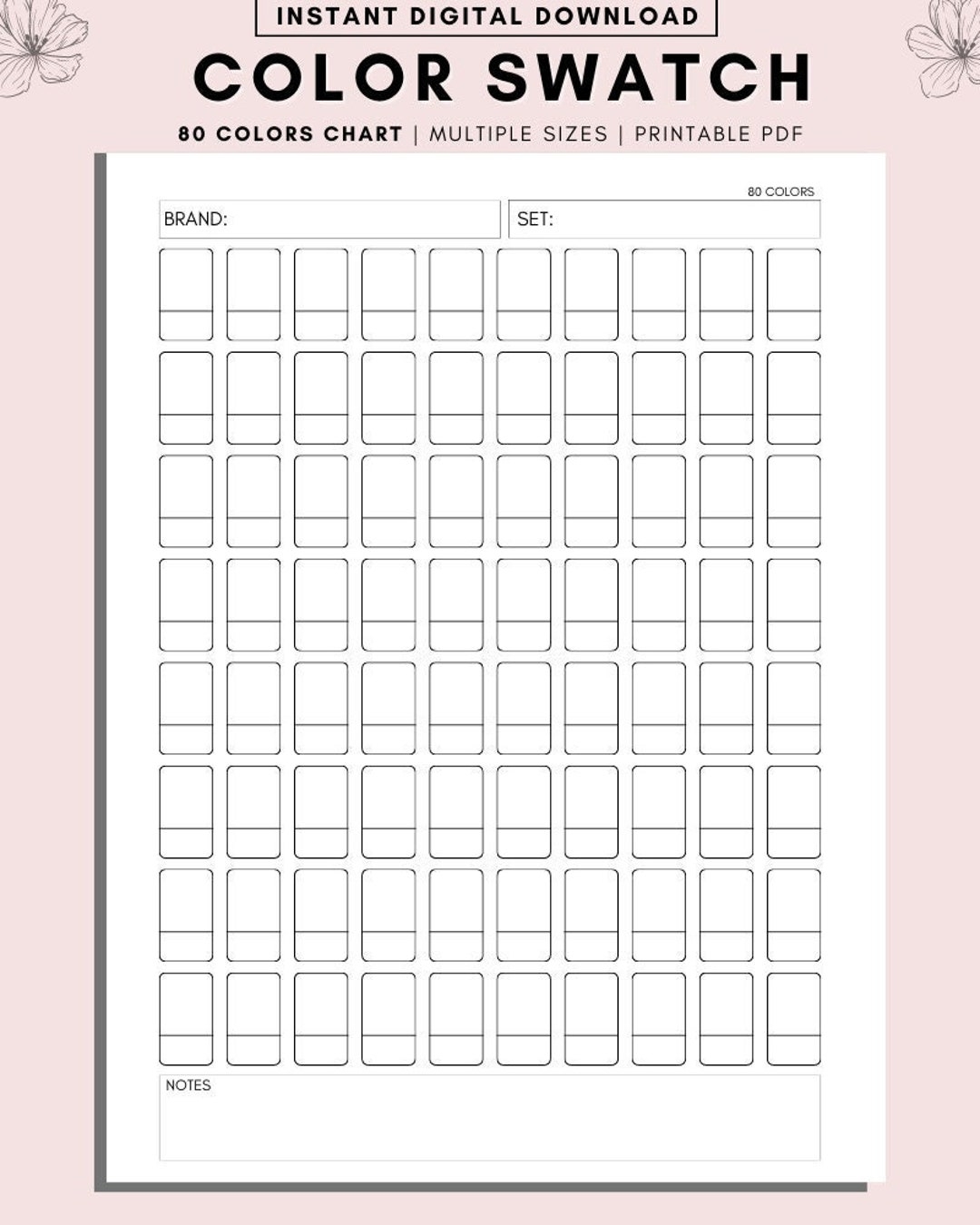Printable Color Swatch Chart DIY Marker Paint Swatches PDF Etsy
