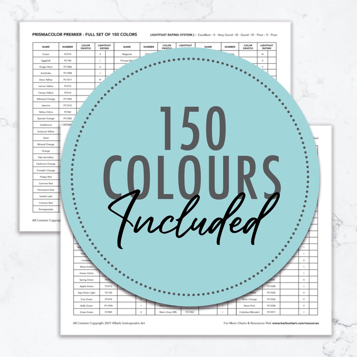Printable Colour Chart For Prismacolor Premier Coloured Pencils Payhip