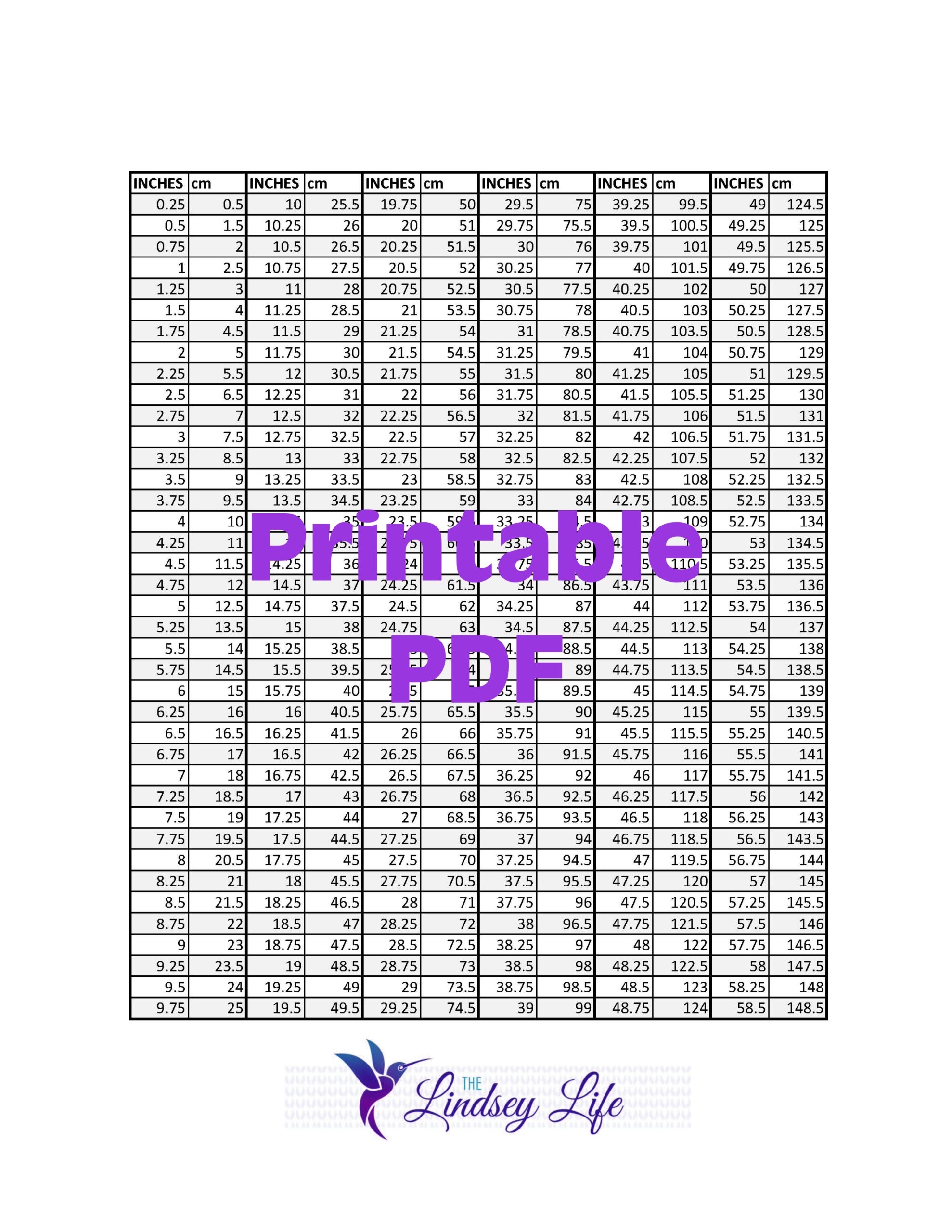 Printable Conversion Chart Inches To Centimeters