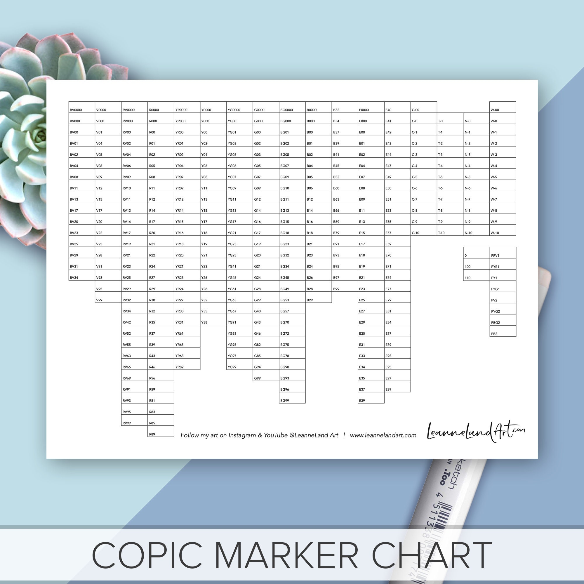 PRINTABLE COPIC Marker Chart Full Marker Chart Print And Colour Easy Art Reference Etsy
