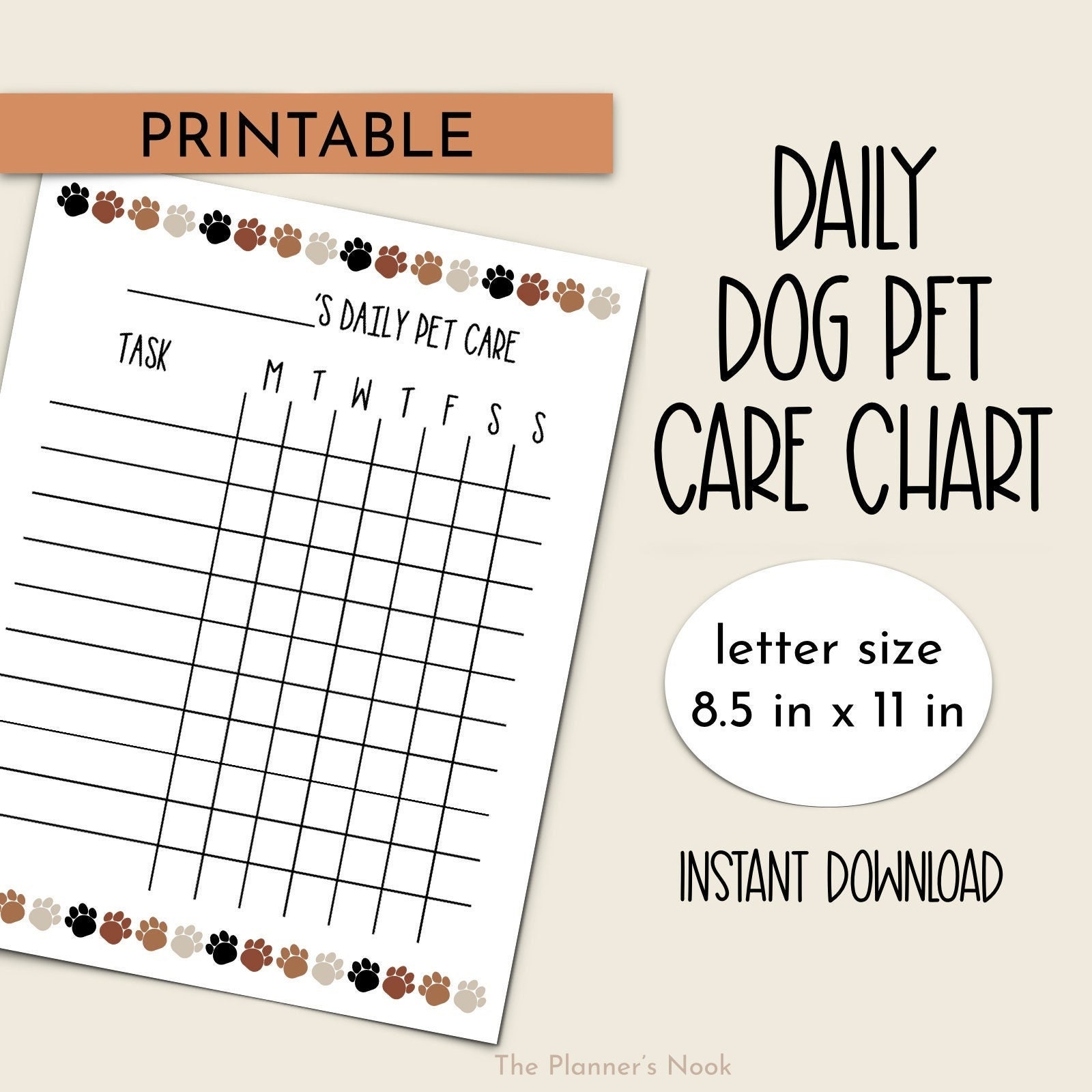 Printable Daily Dogpet Care Chart Weekly Dog Care Schedule Dog Tasks And Responsibilities Chart Pet Daily Routine Pet Care Checklist PDF Etsy