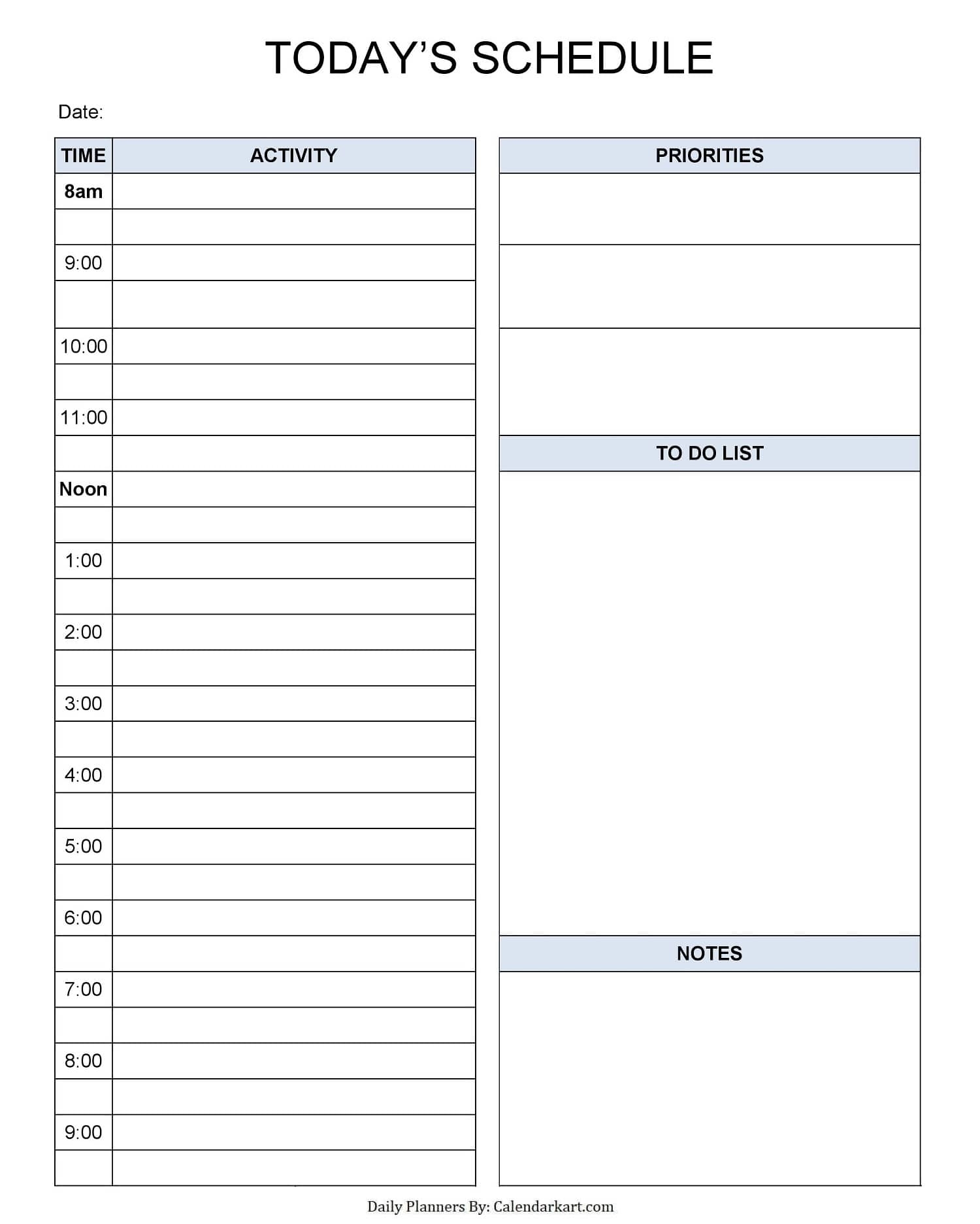 Printable Daily Chart Template