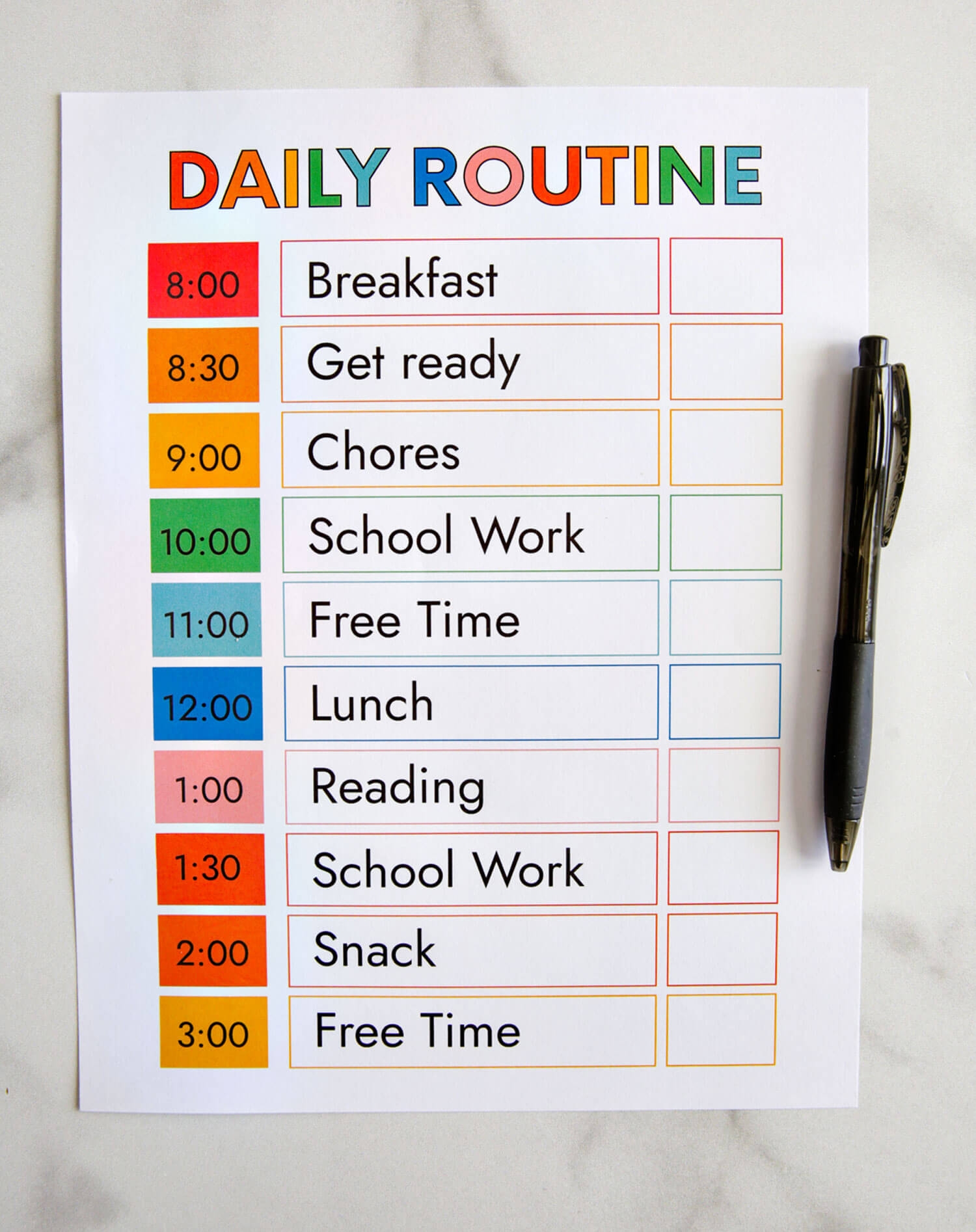 Printable Homeschool Daily Schedule Chart
