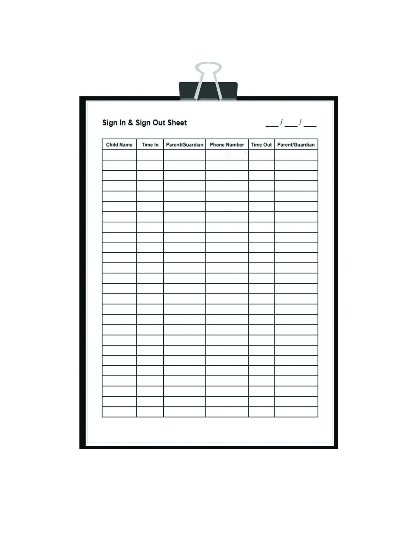 Printable Daycare Sign In Sheet In PDF And Word Format Summer Camp Childcare Pre school Sign In Sign Out Template With Guardian Phone Etsy