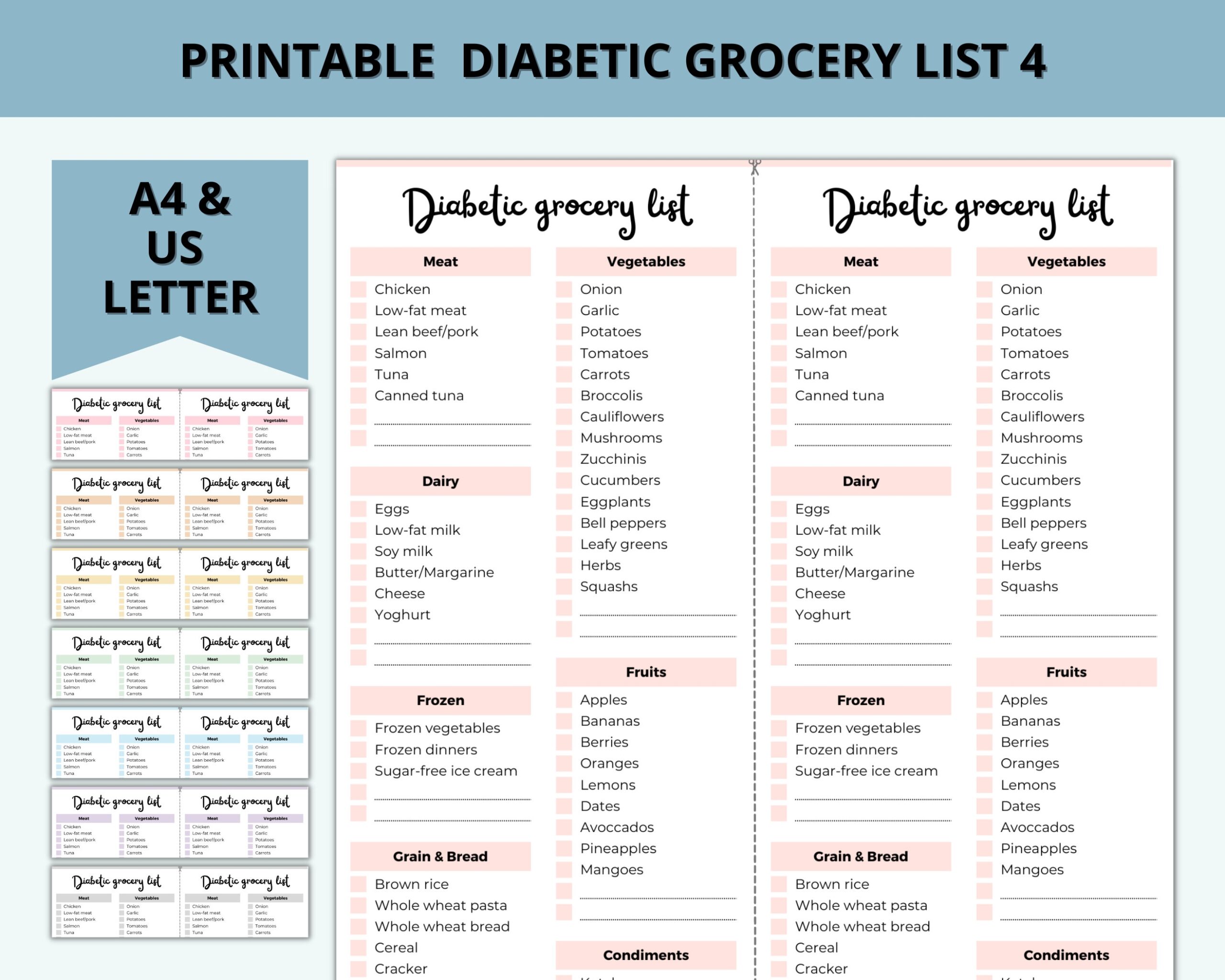Printable Diabetic Grocery Food List Weekly Planner Diabetes 