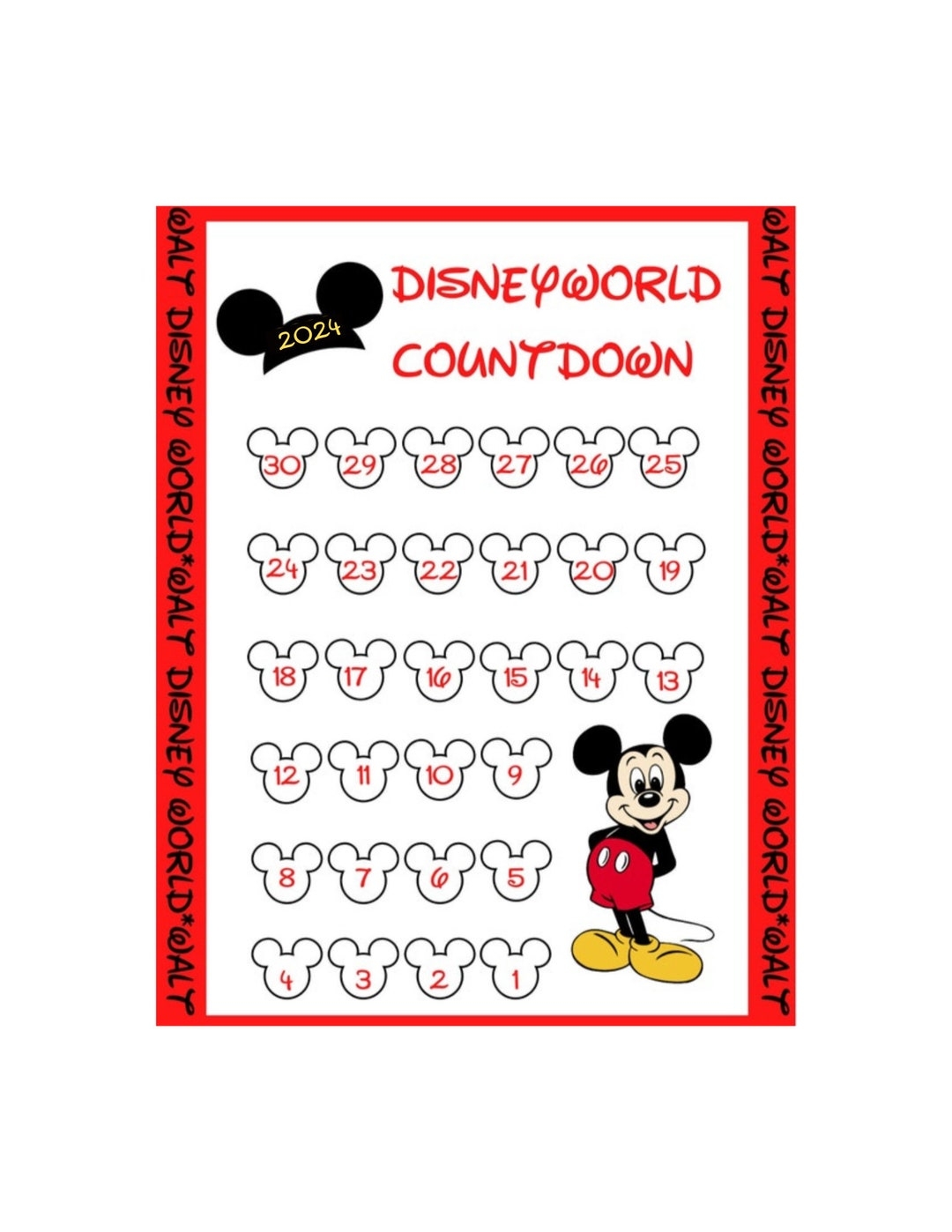 Disney World Countdown Calendar Printable