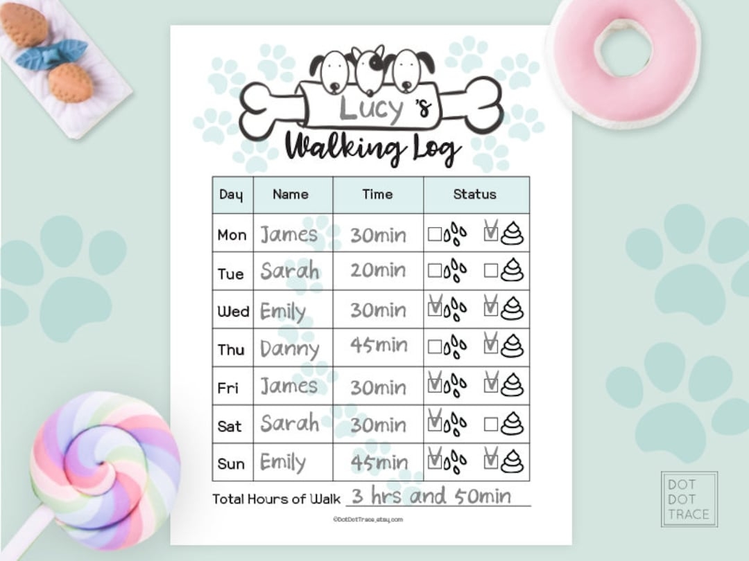 Printable Dog Walking Log Family Schedule Tracker digital Download Etsy