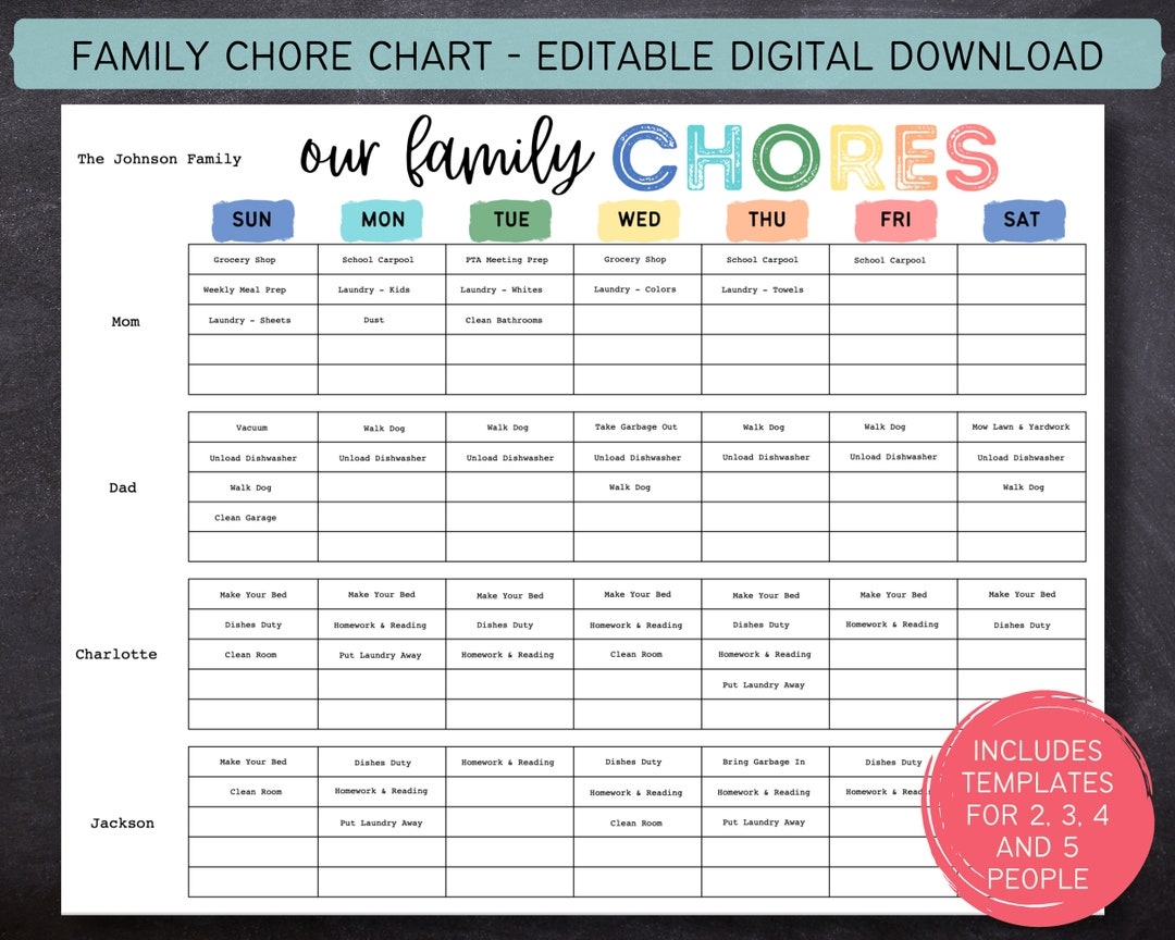 Free Family Chore Chart Printable