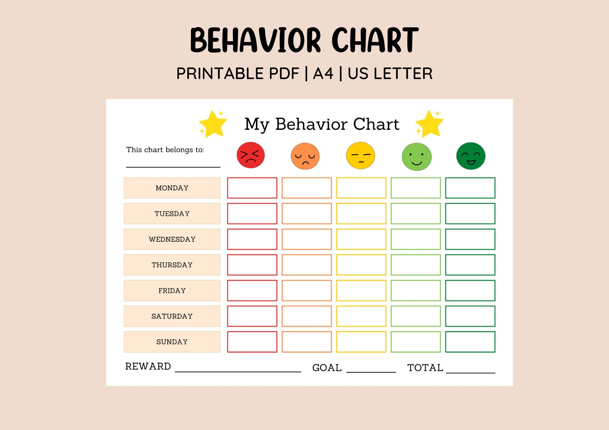Printable Sticker Chart For Good Behavior