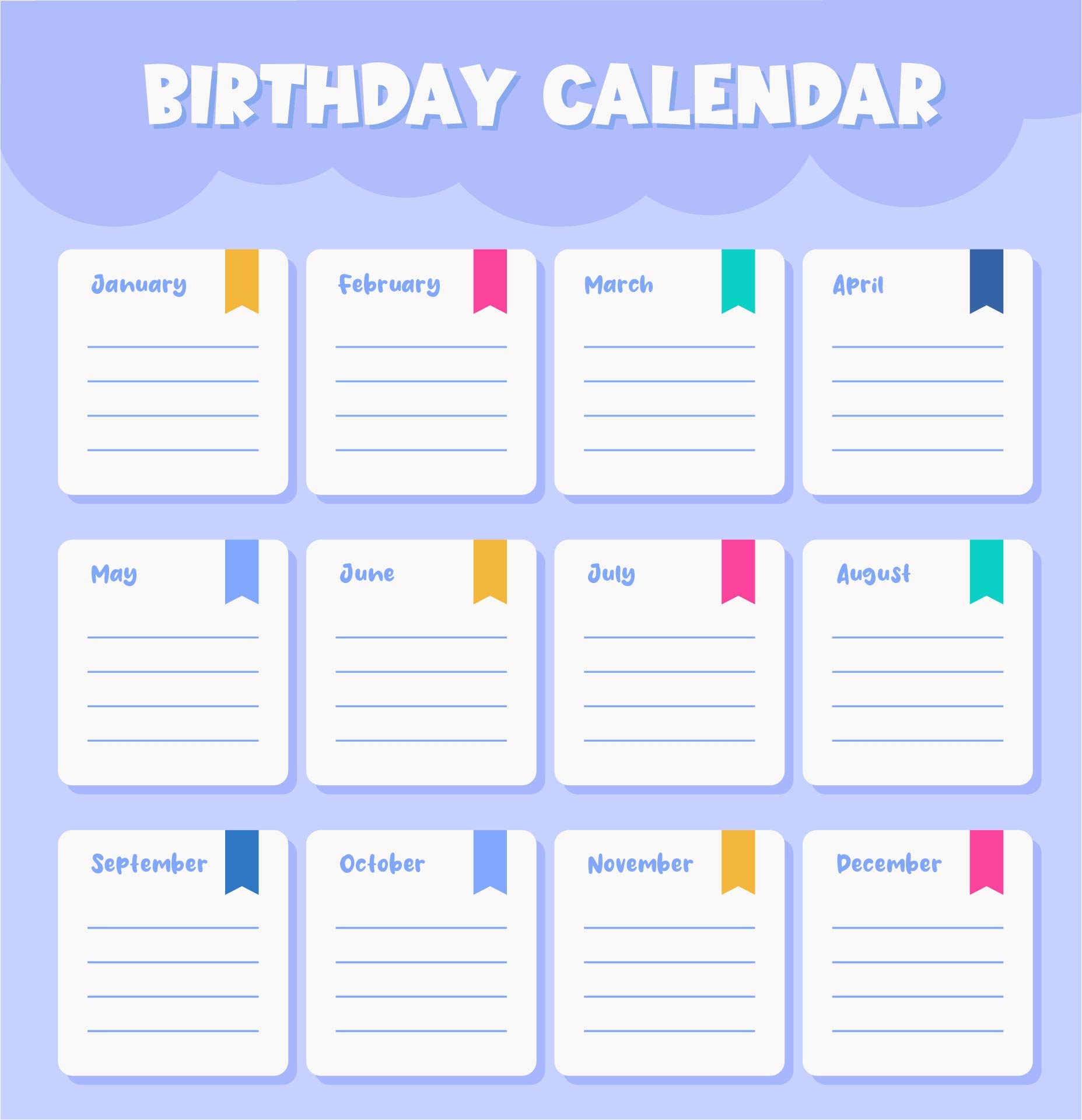 Printable Birthday Calendar Free