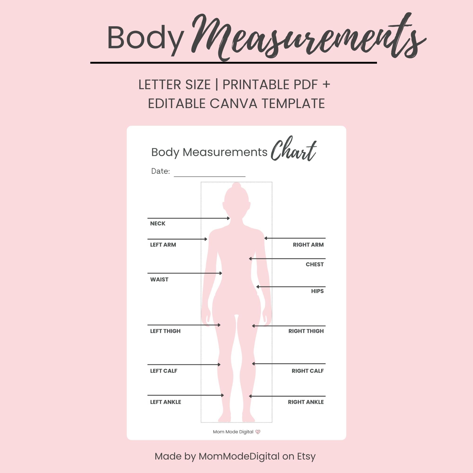 Printable Female Health Tracking Female Body Measurement Chart Australia