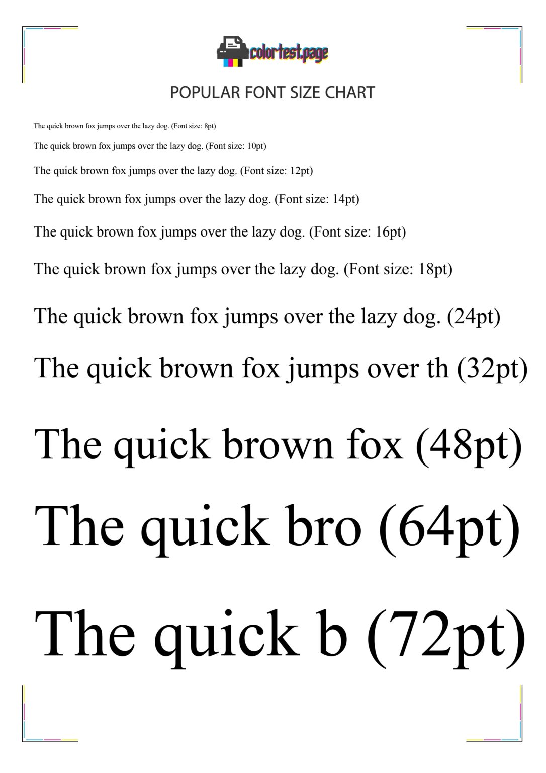 Printable Font Size Chart - Template Free Printable