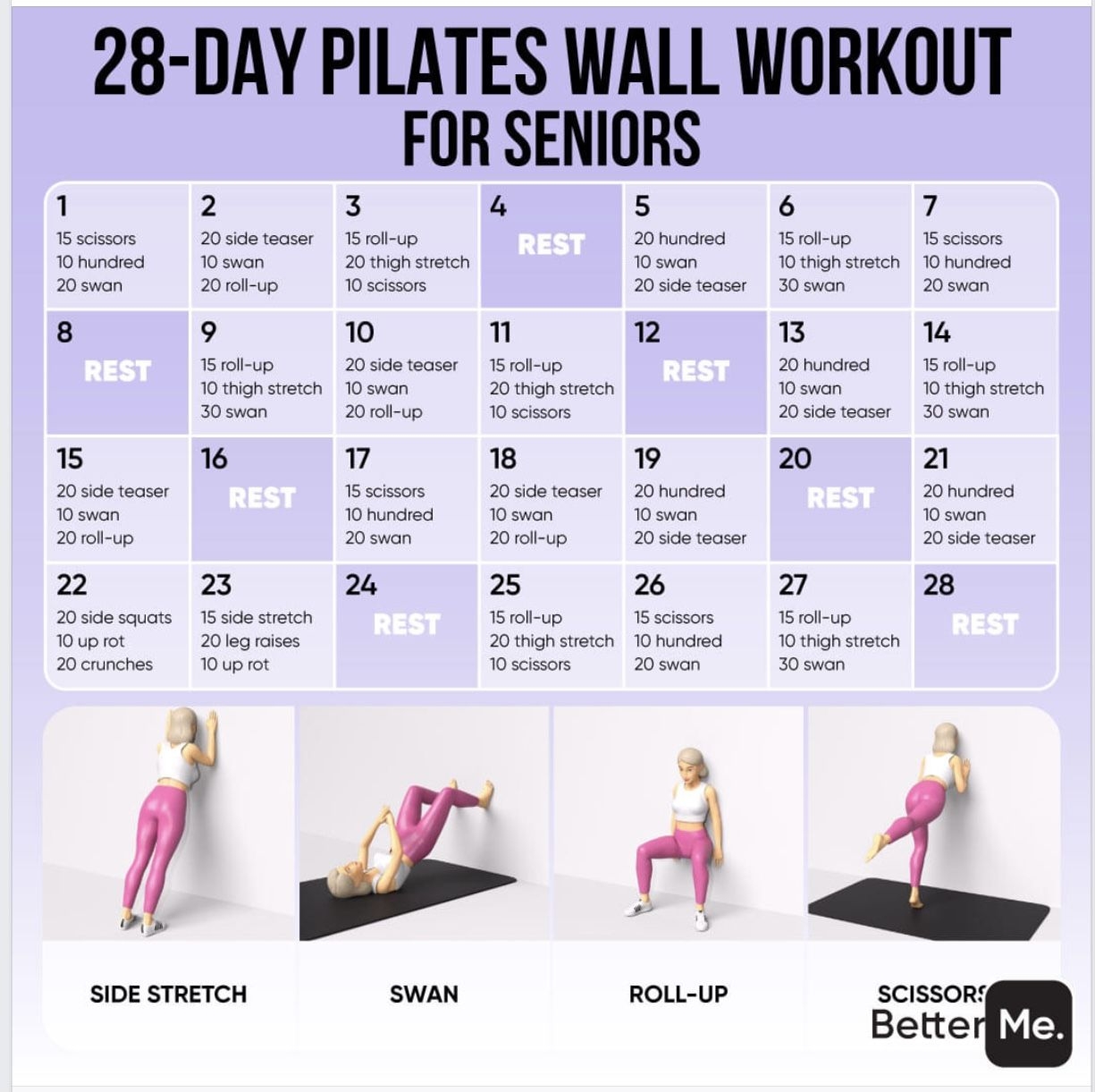 Printable Free Pilates Program Pilates Wall Workout Chart Free 30 Day Wall Pilates Challenge