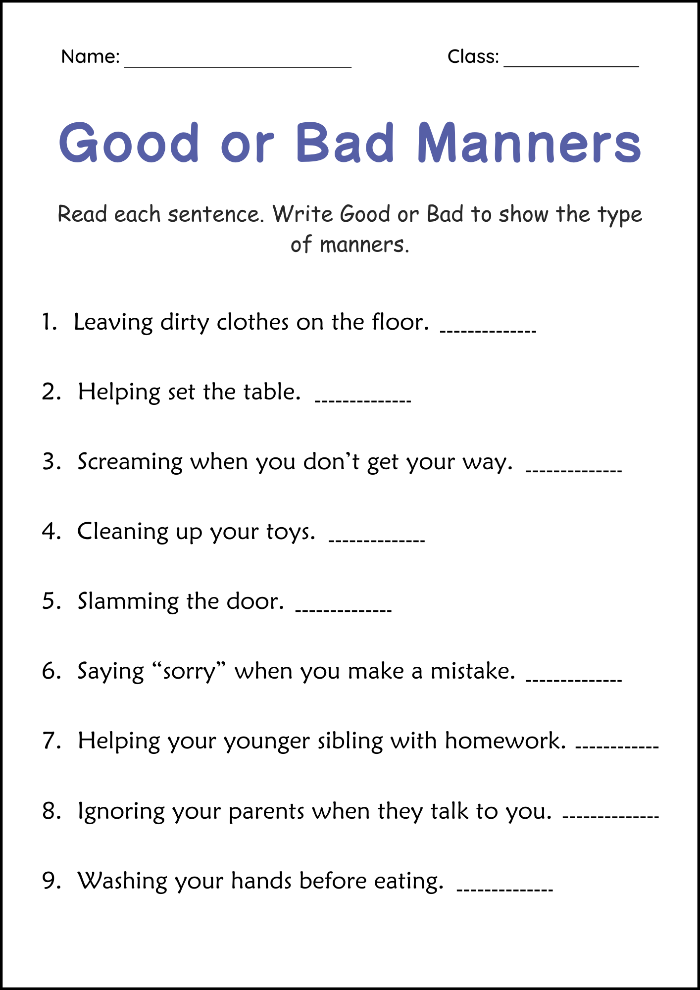 Printable Good And Bad Manners Activity Worksheets For Grade 2 3 4 Teaching Resources