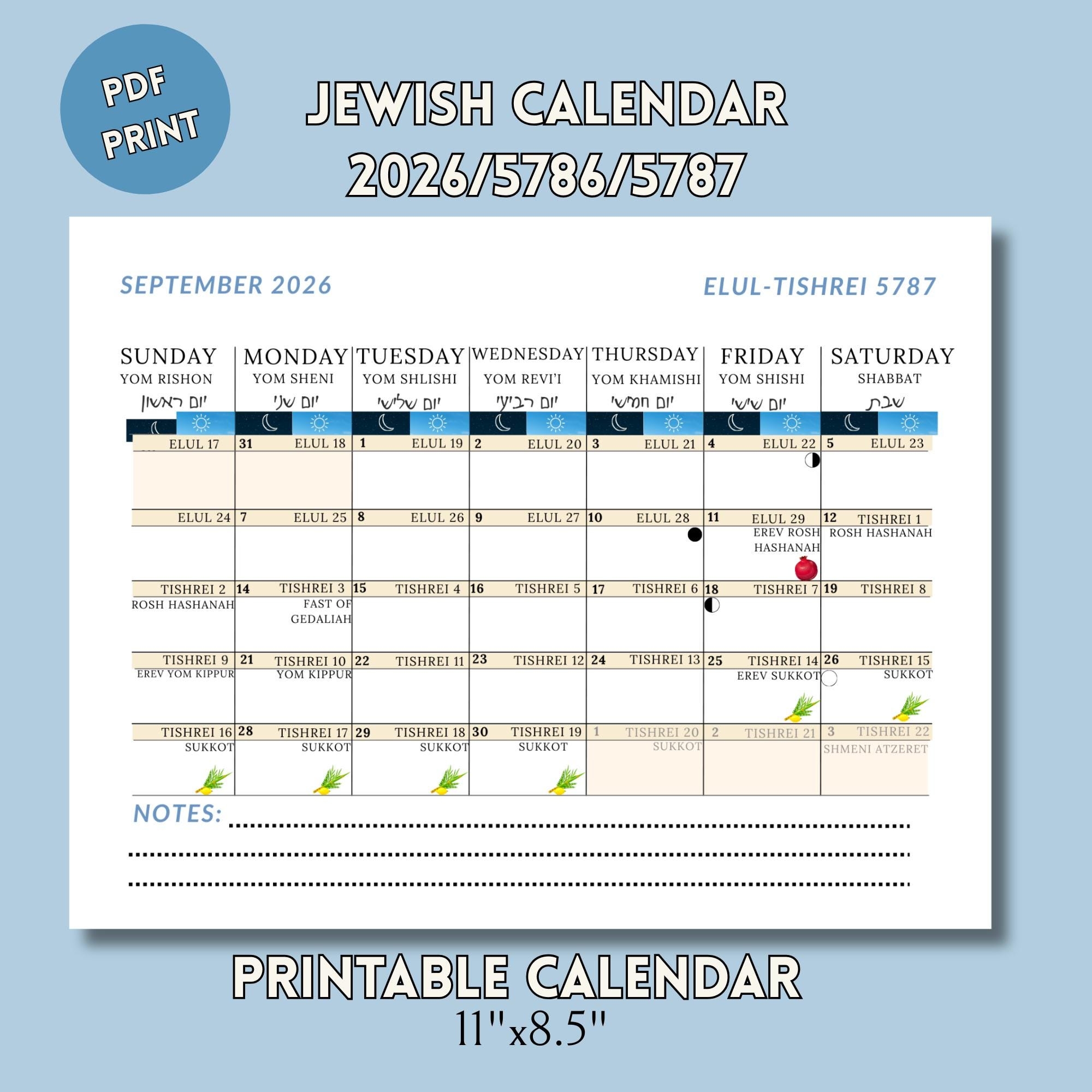 Printable Jewish Calendar 5785 Hebrew Calendar Religious Calendar 2026 Jewish Calendar 2026 Gregorian Calendar Pdf Jewish Calendar Etsy