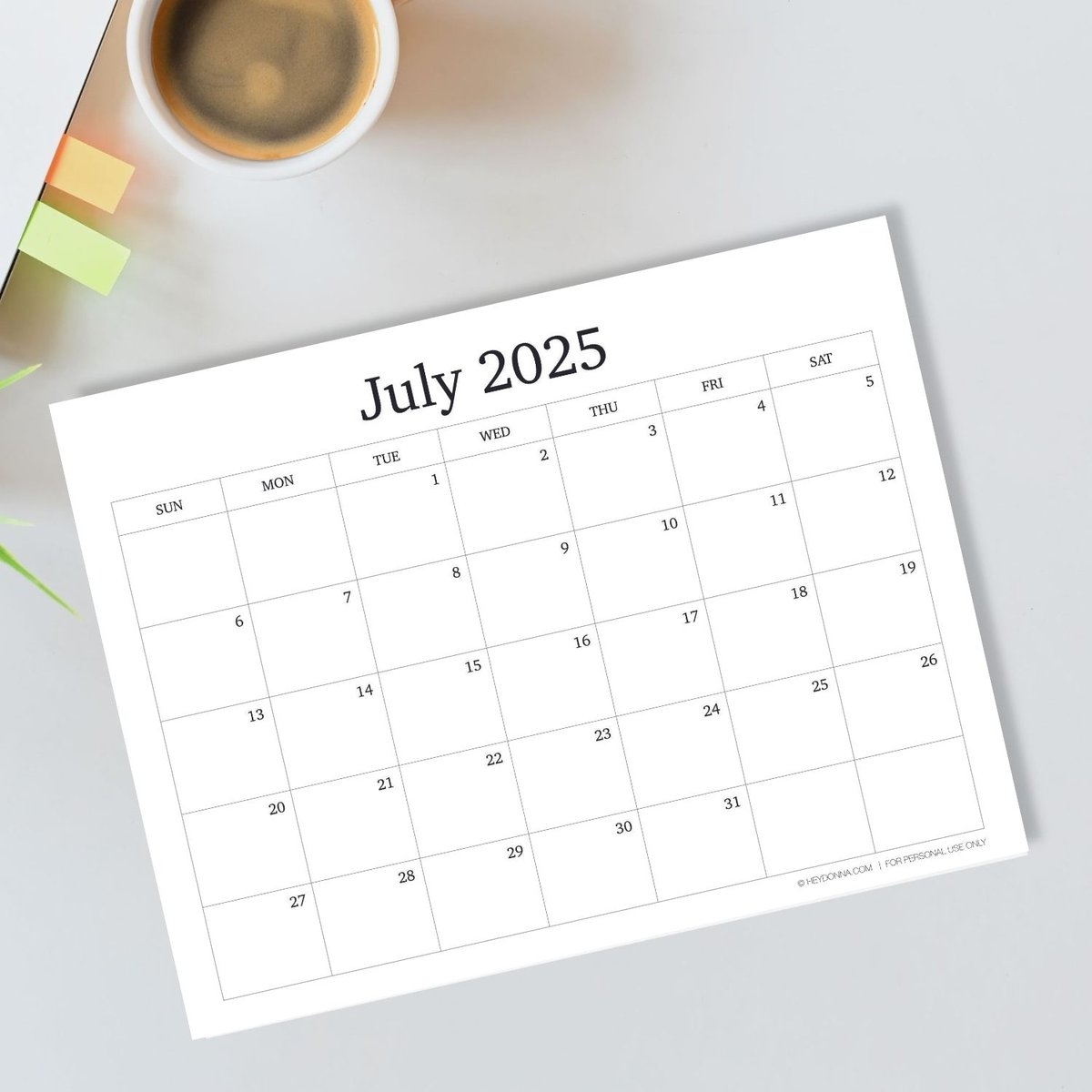 Printable July Monthly Calendar 2025 Hey Donna 