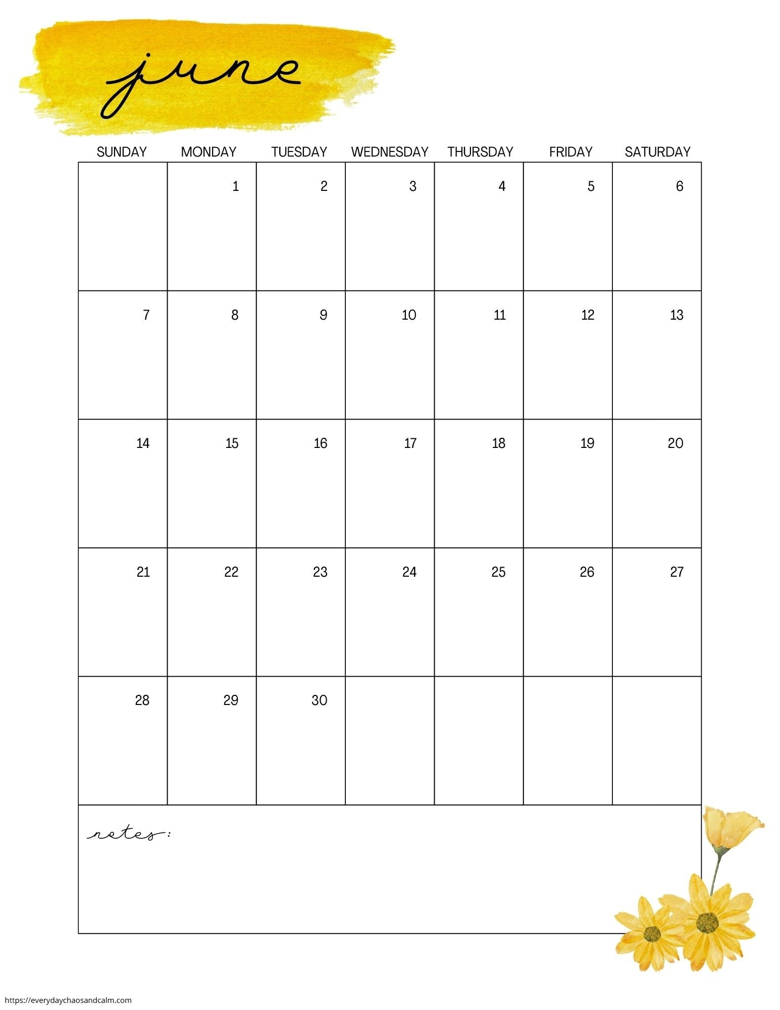 June 2026 Calendar Printable Vertical