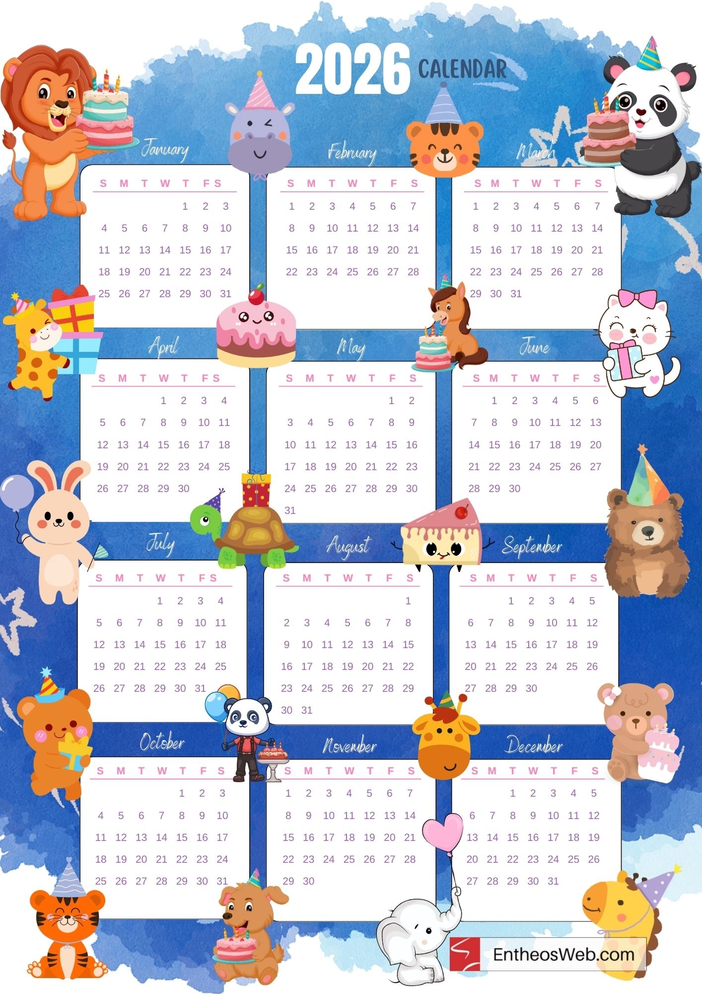 Printable Kids Calendar 2026 EntheosWeb