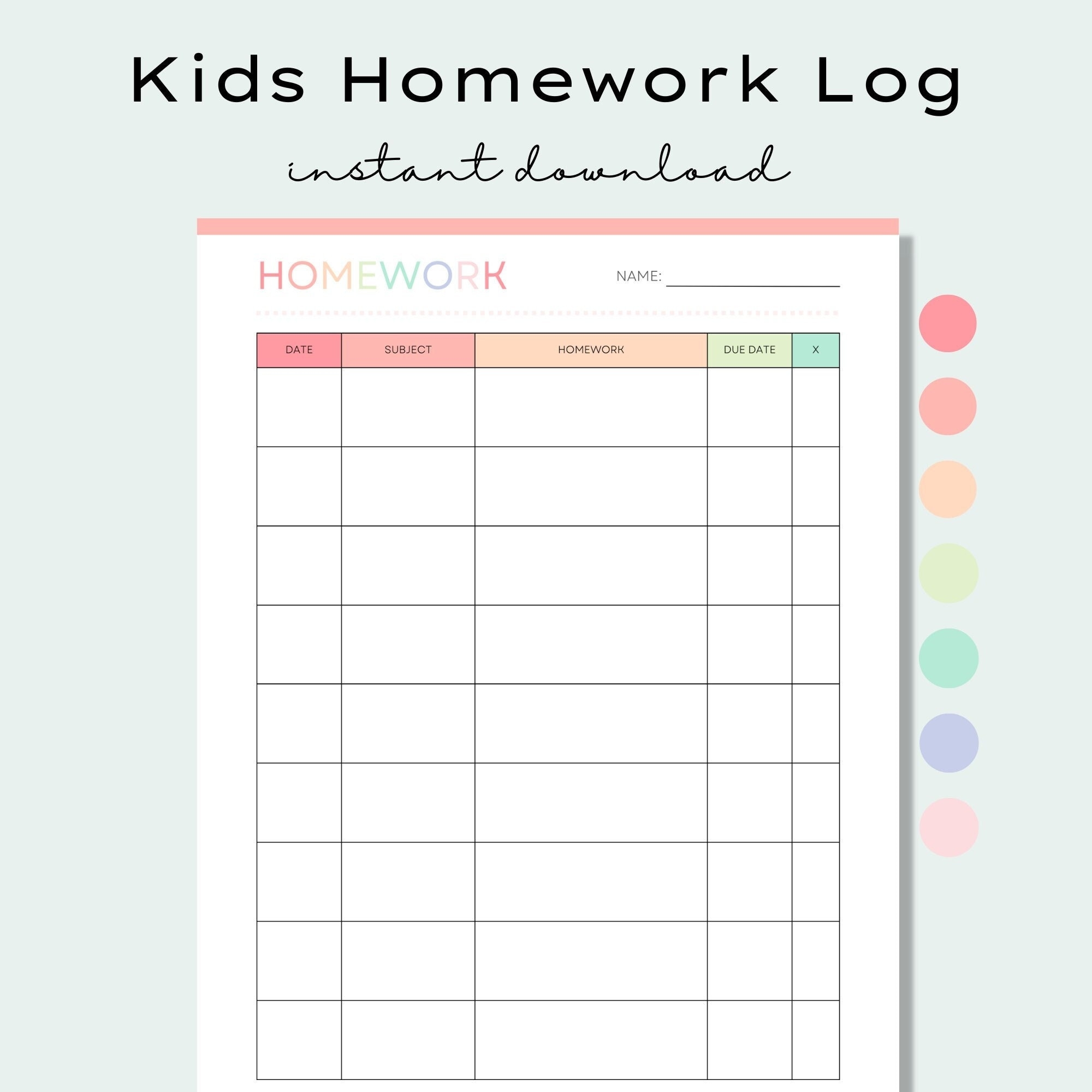 Printable Homework Chart