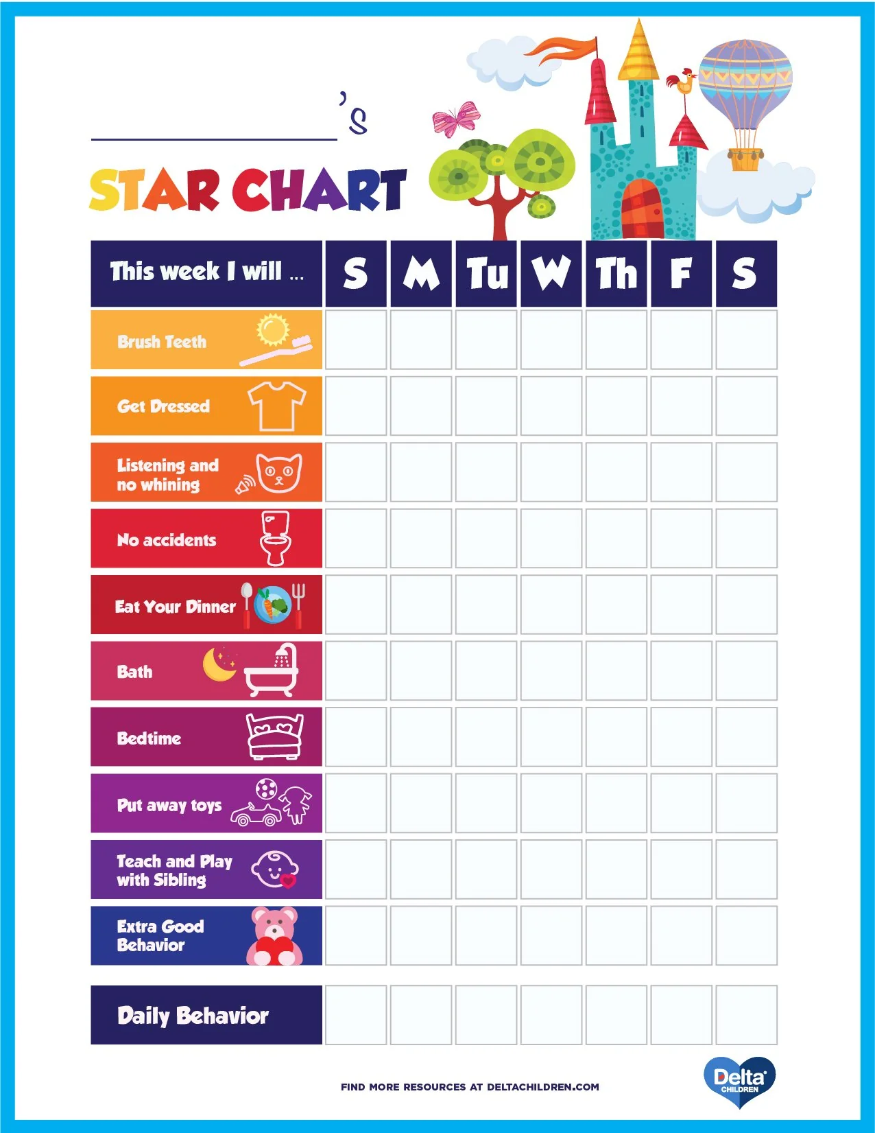 Behaviour Reward Chart Printable