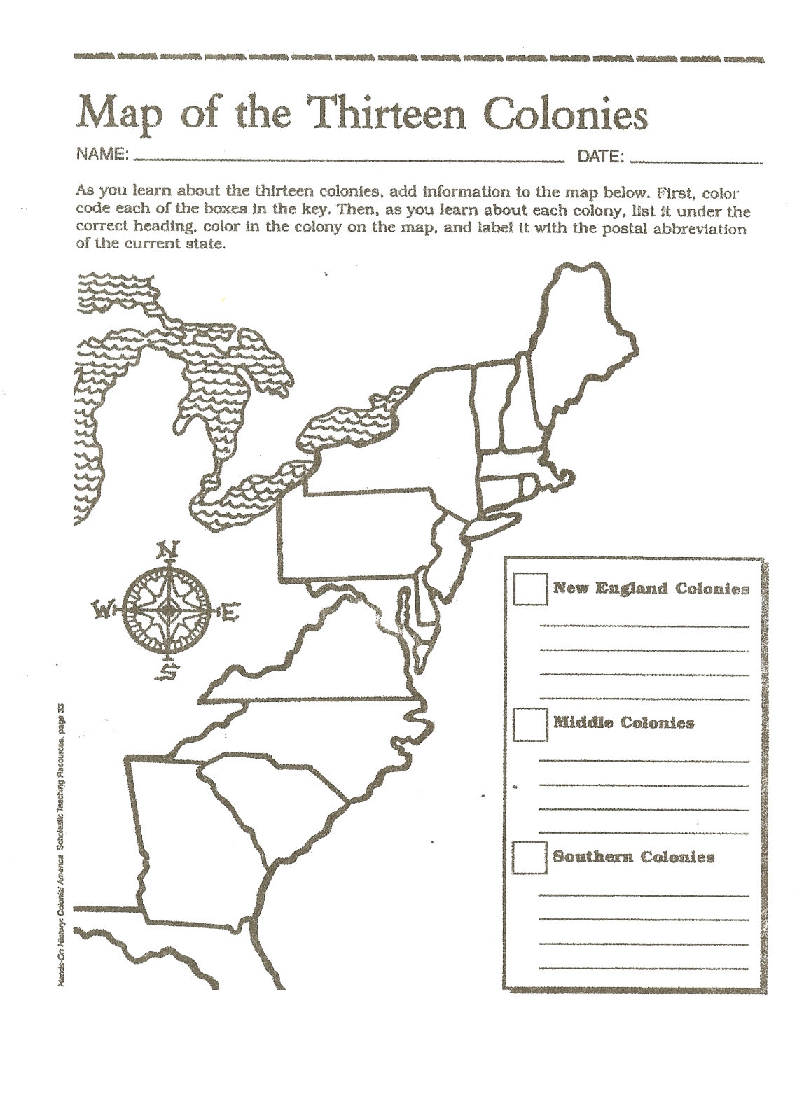 Printable Blank 13 Colonies Map