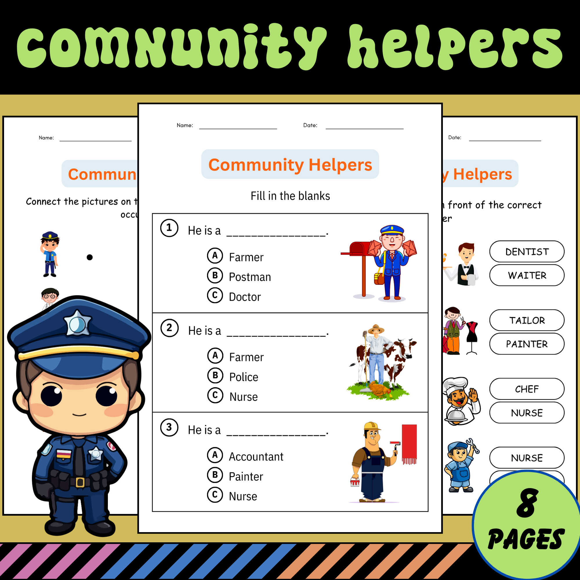 Printable Matching Community Helpers Activities Worksheets For Grade 1 2 3 Made By Teachers