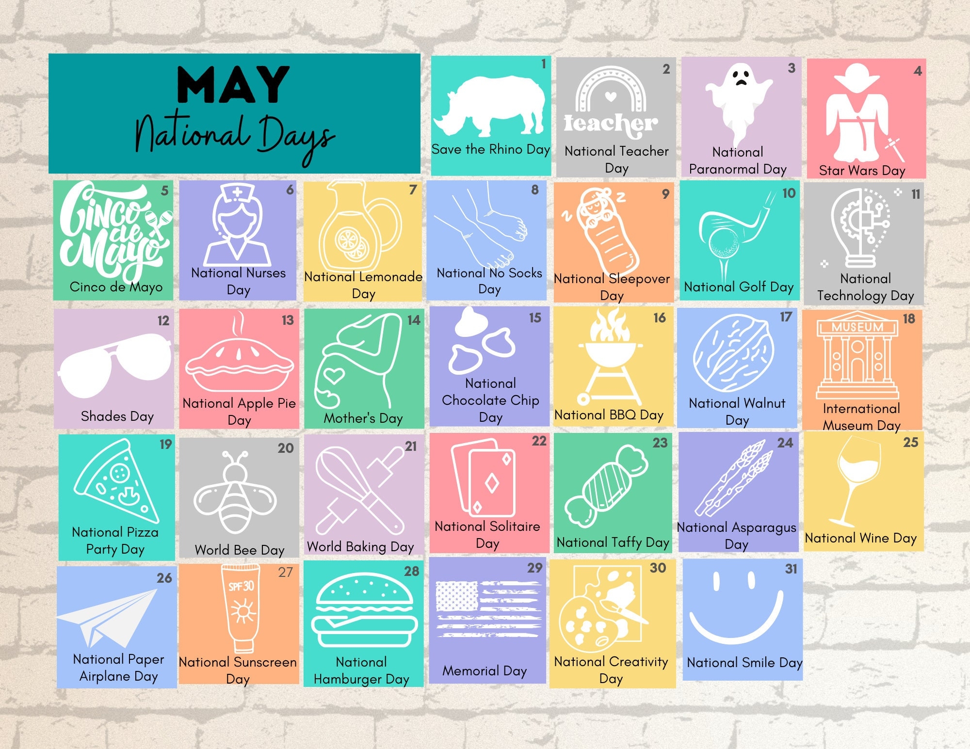 National Days Calendar Printable