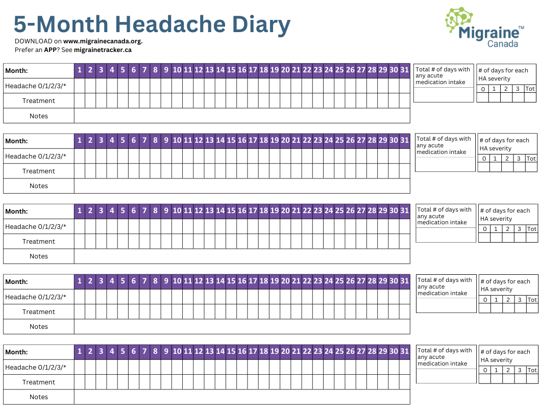 Printable Migraine Diary Templates Migraine Canada