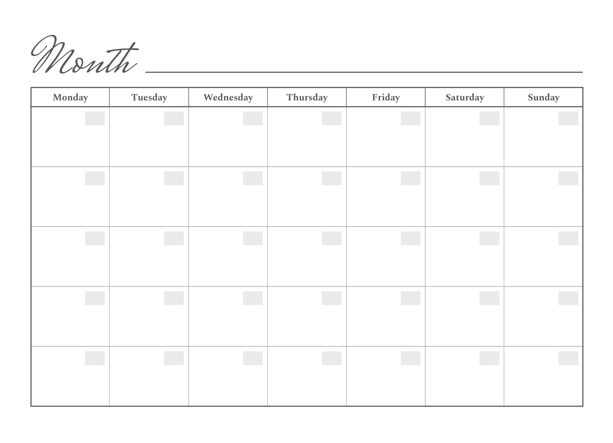 Blank Month Calendar Free Printable