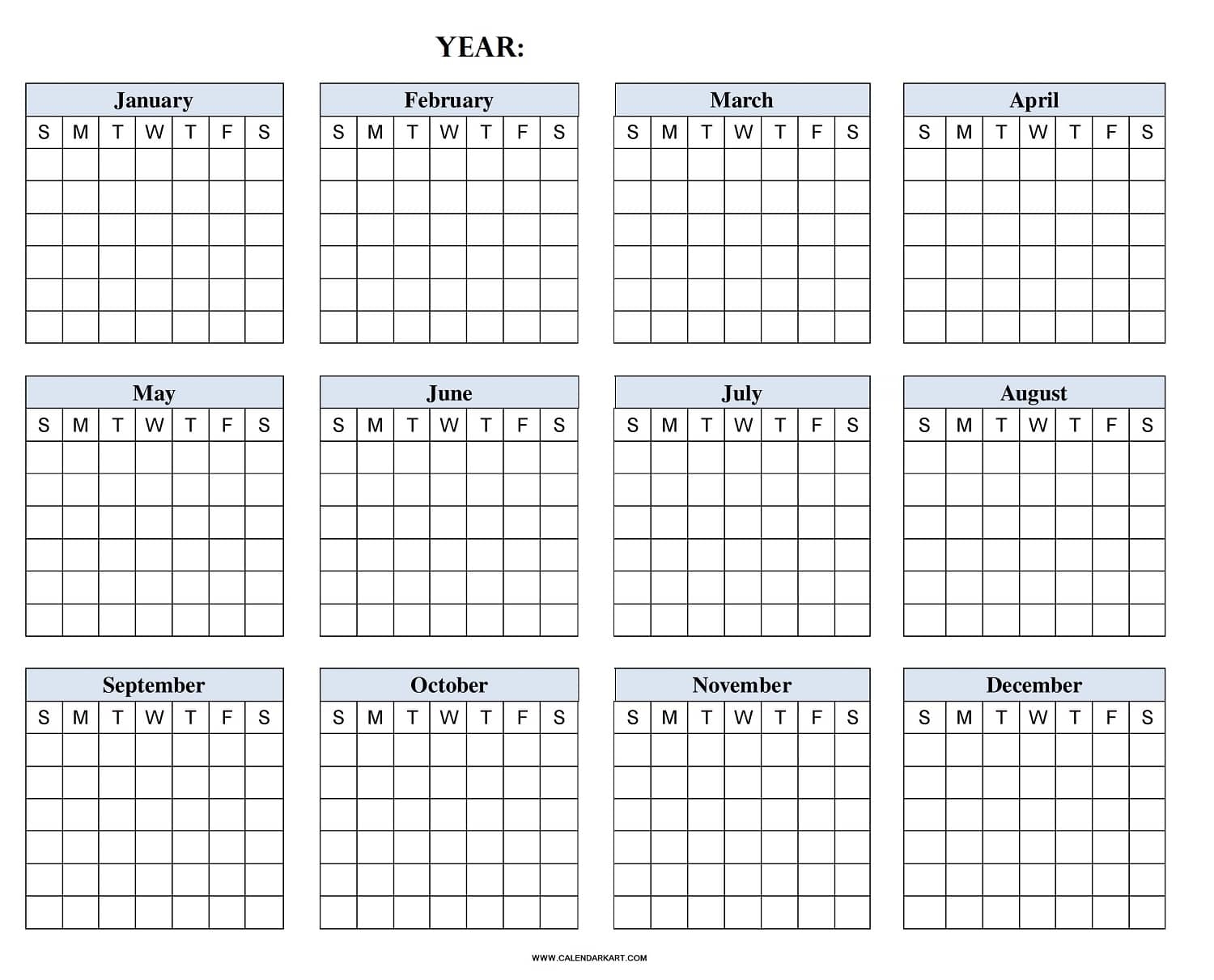 Printable Monthly Calendar Blank