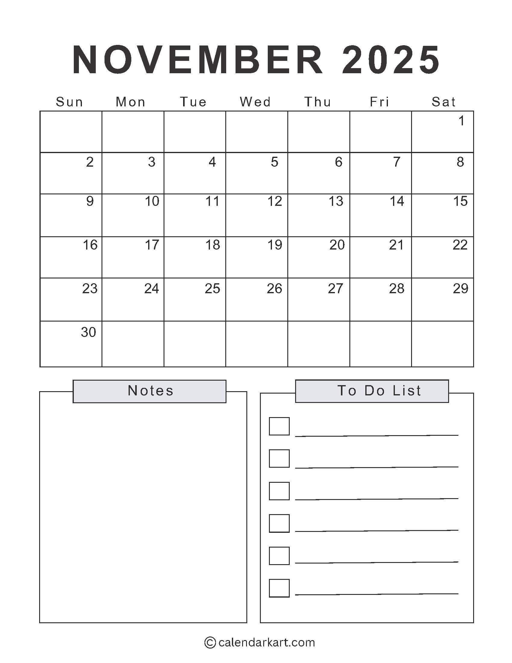 Printable November 2025 Calendars Free Pdf CalendarKart