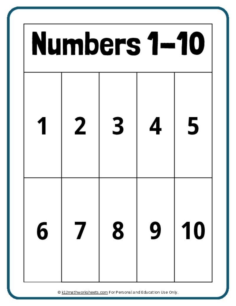 Printable Number Charts From 1 10 To 1 100