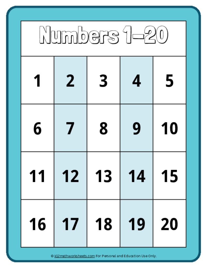 Printable Number Charts From 1 10 To 1 100