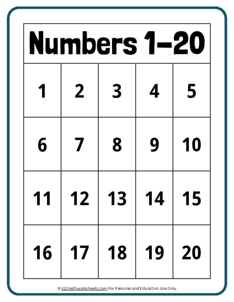 Printable Number Charts From 1 10 To 1 100