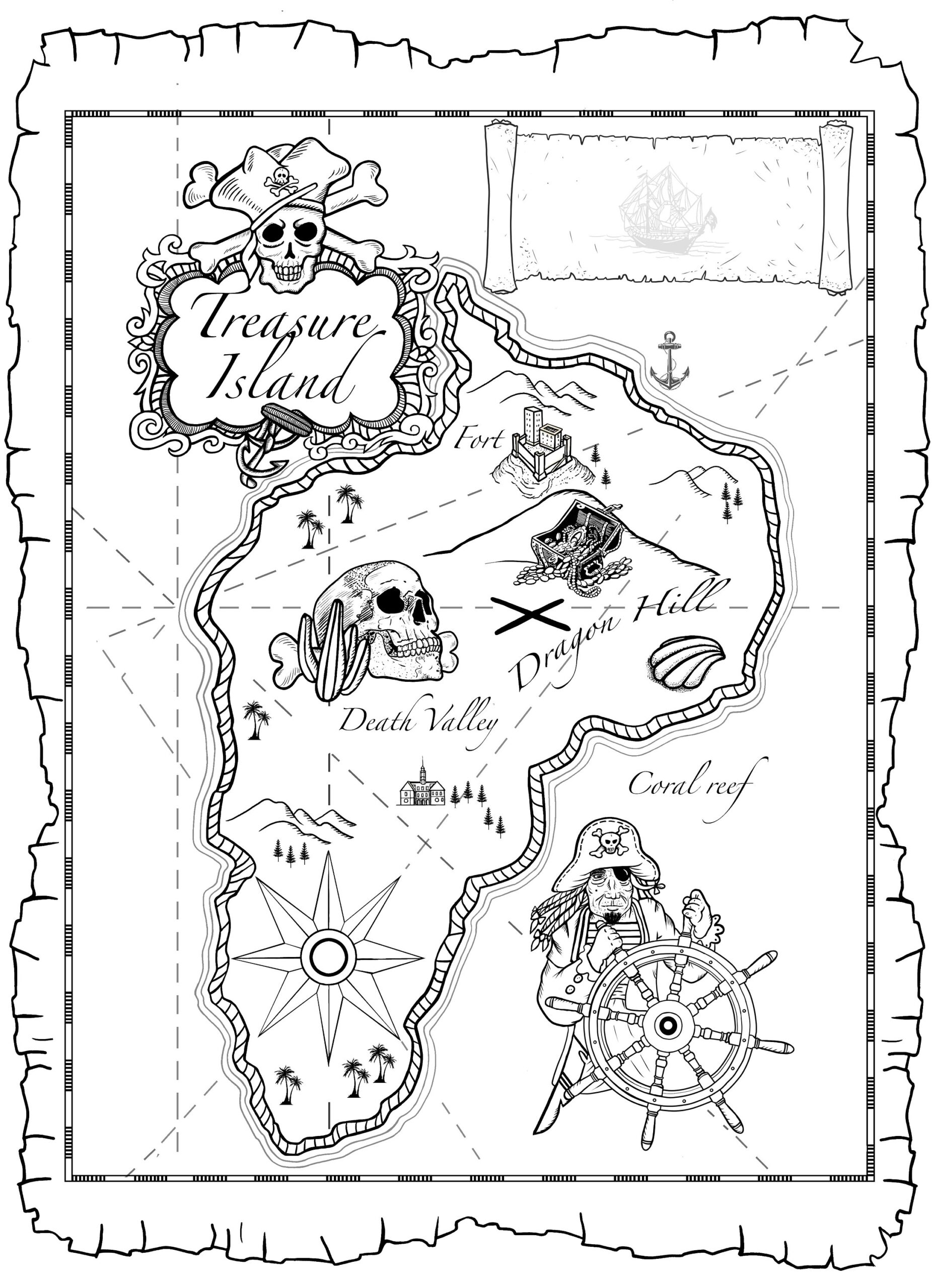 Printable Pirate Treasure Map Colouring Sheet Instant Digital Printable Pirate Treasure Map Colouring Sheet Instant Digital